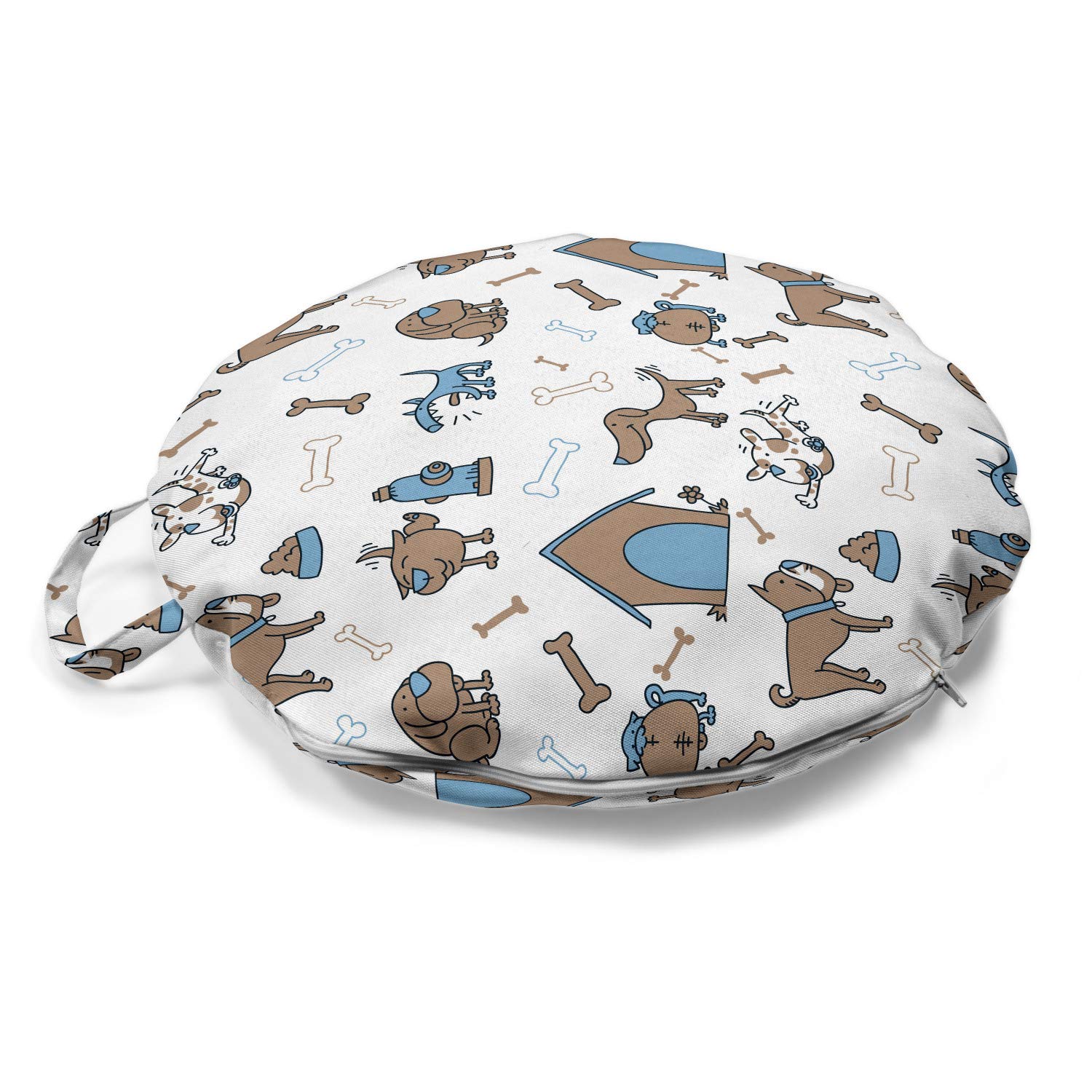 Ambesonne Round Dog Bone Floor Cushion with Handle - 18