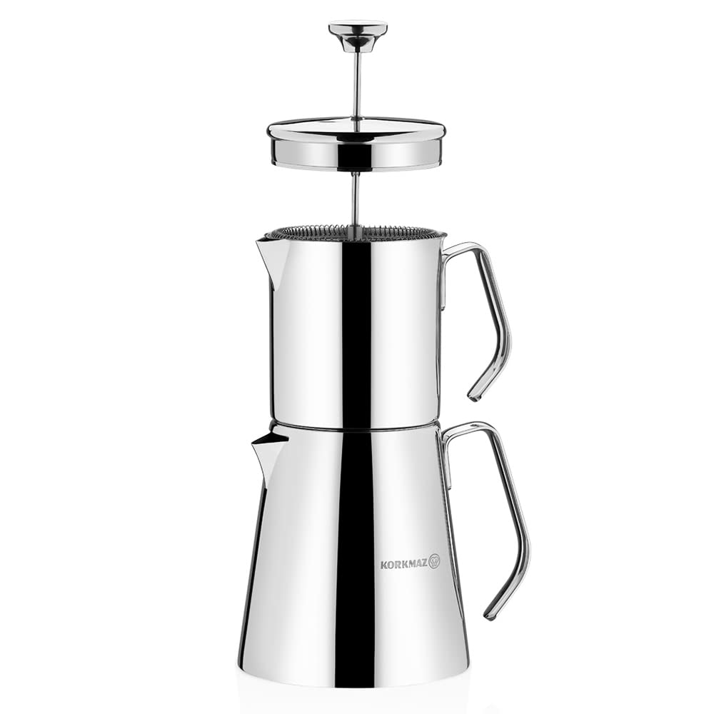 Korkmaz A225 Aqua Turkish Teapot Set - 18/10 Stainless Steel Double French Press Samovar Tea Kettle with Metal Handles (30oz/900ml & 50oz/1500ml) - Perfect for Turkish Coffee, Tea Brewing & Home Kitchen Decor