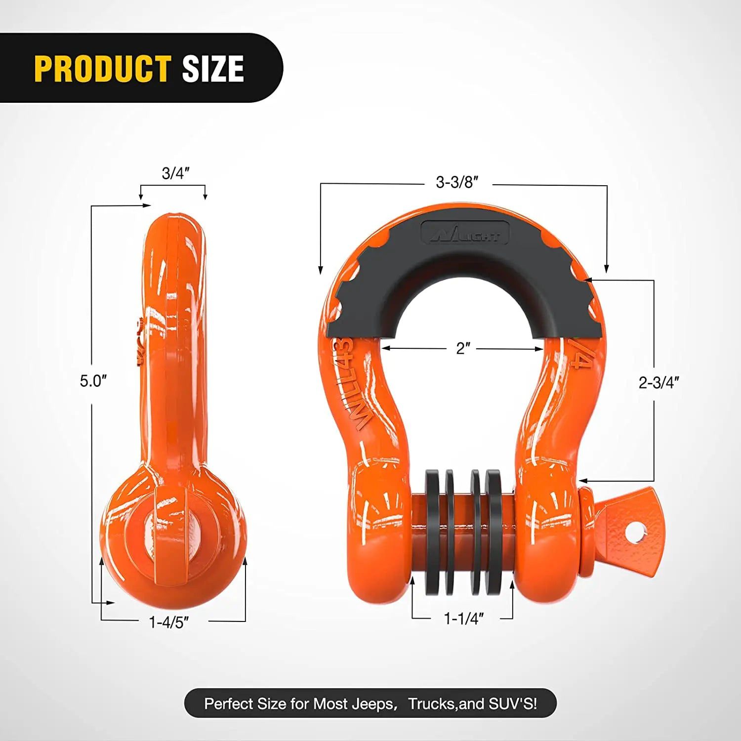 3/4 Inch D Ring Shackle - Heavy Duty Orange Zinc Plated Steel (Pair) - Perfect for Towing, Off-Roading & Marine Applications