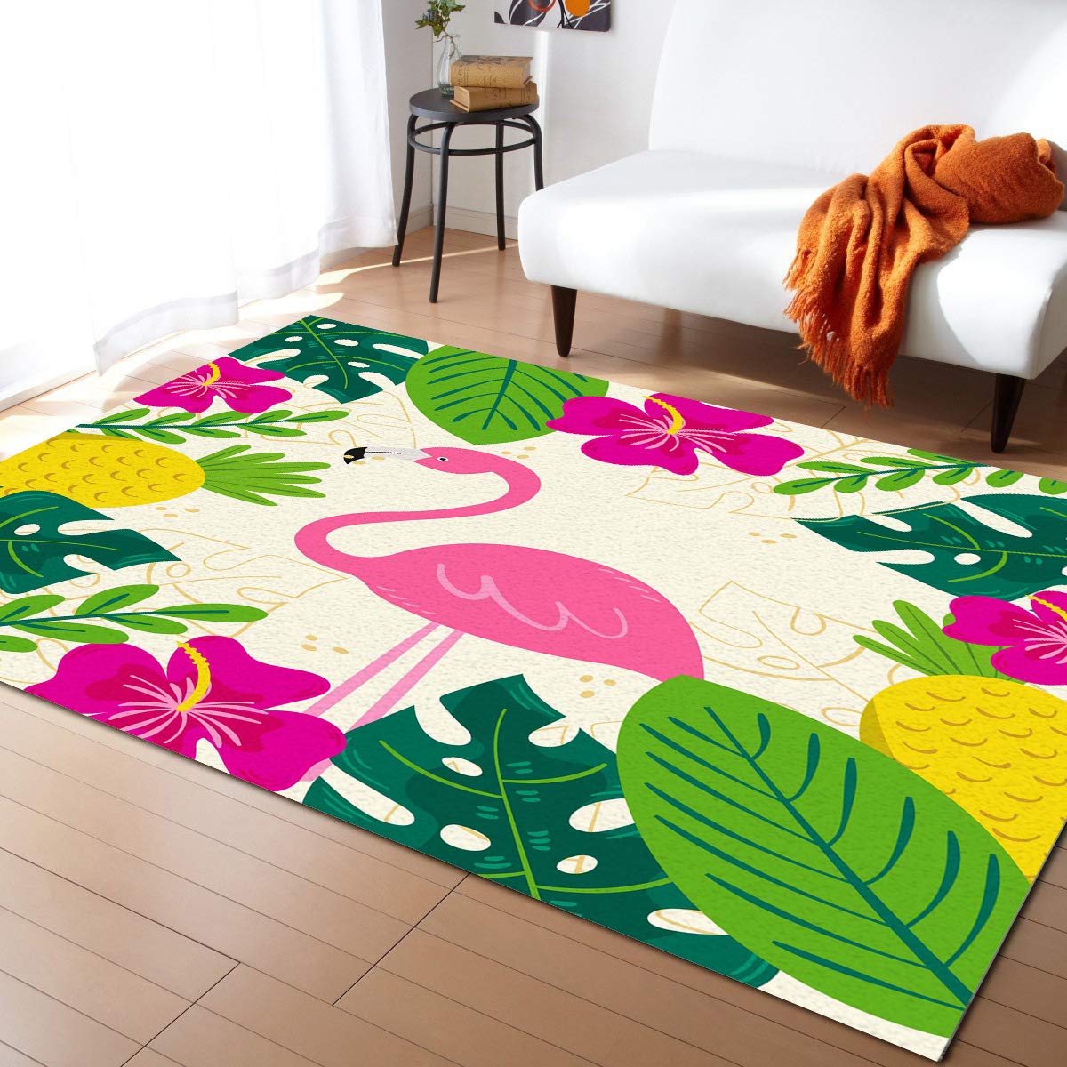 5'x8' Tropical Flamingo Area Runner Rug - Washable Indoor/Outdoor Carpet for Kitchen, Living Room, Bathroom, Bedroom, Classroom & Laundry Room - Perfect Summer Theme Decor for Home, Office & Dorm Welcome Mat
