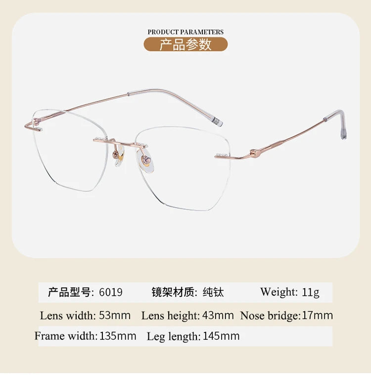 Bclear Women's Rimless Polygon Square Titanium Eyeglasses 46019 - Lightweight & Durable Titanium Frame for Work, Reading & Fashion