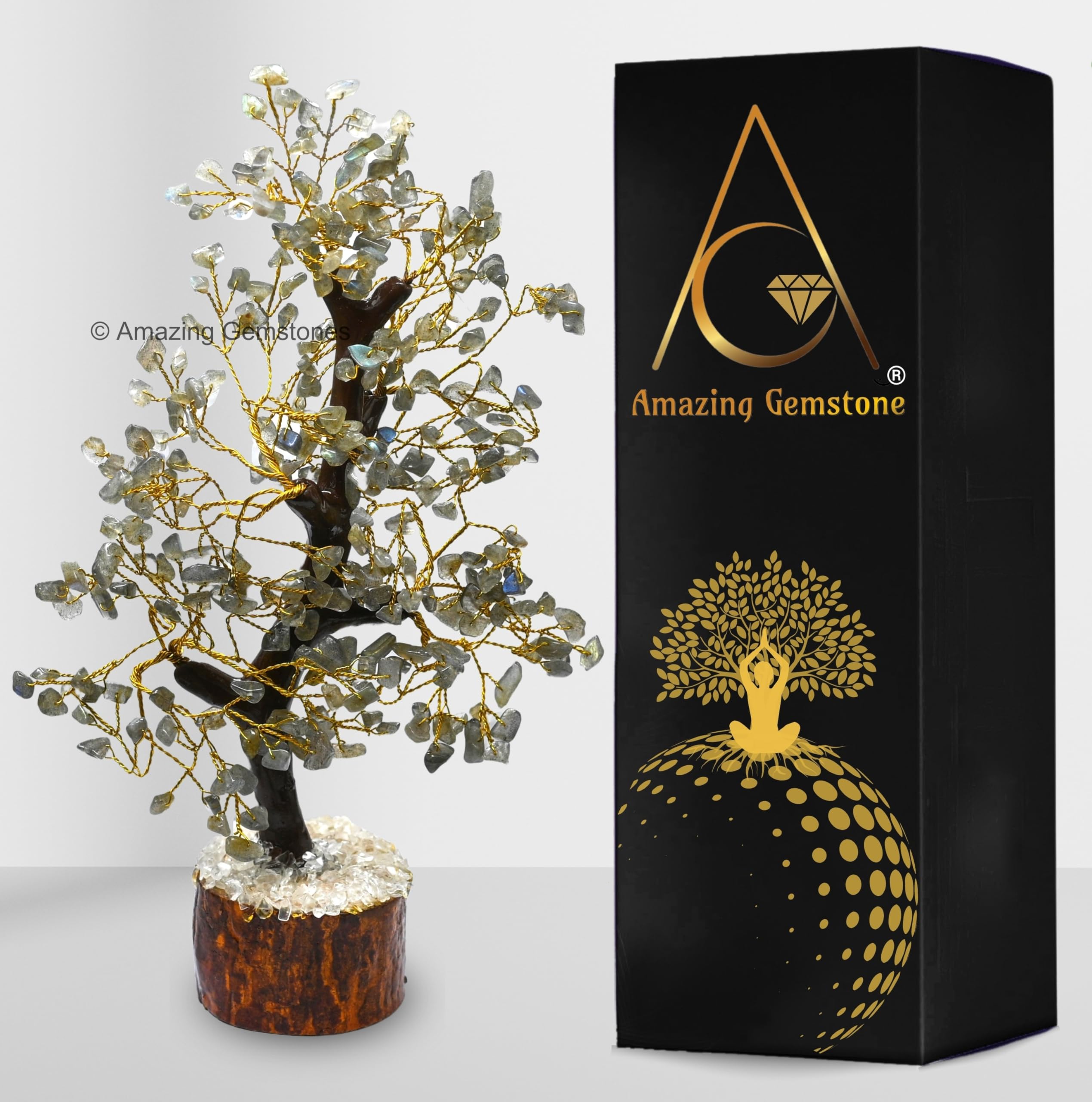 Premium Labradorite Crystal Money Tree - Natural Gemstone Bonsai for Feng Shui, Home & Office Decor (10-12 Inch, Gift Box Ready) - Attract Wealth & Positive Energy for Meditation Spaces, Work Desks & Living Rooms