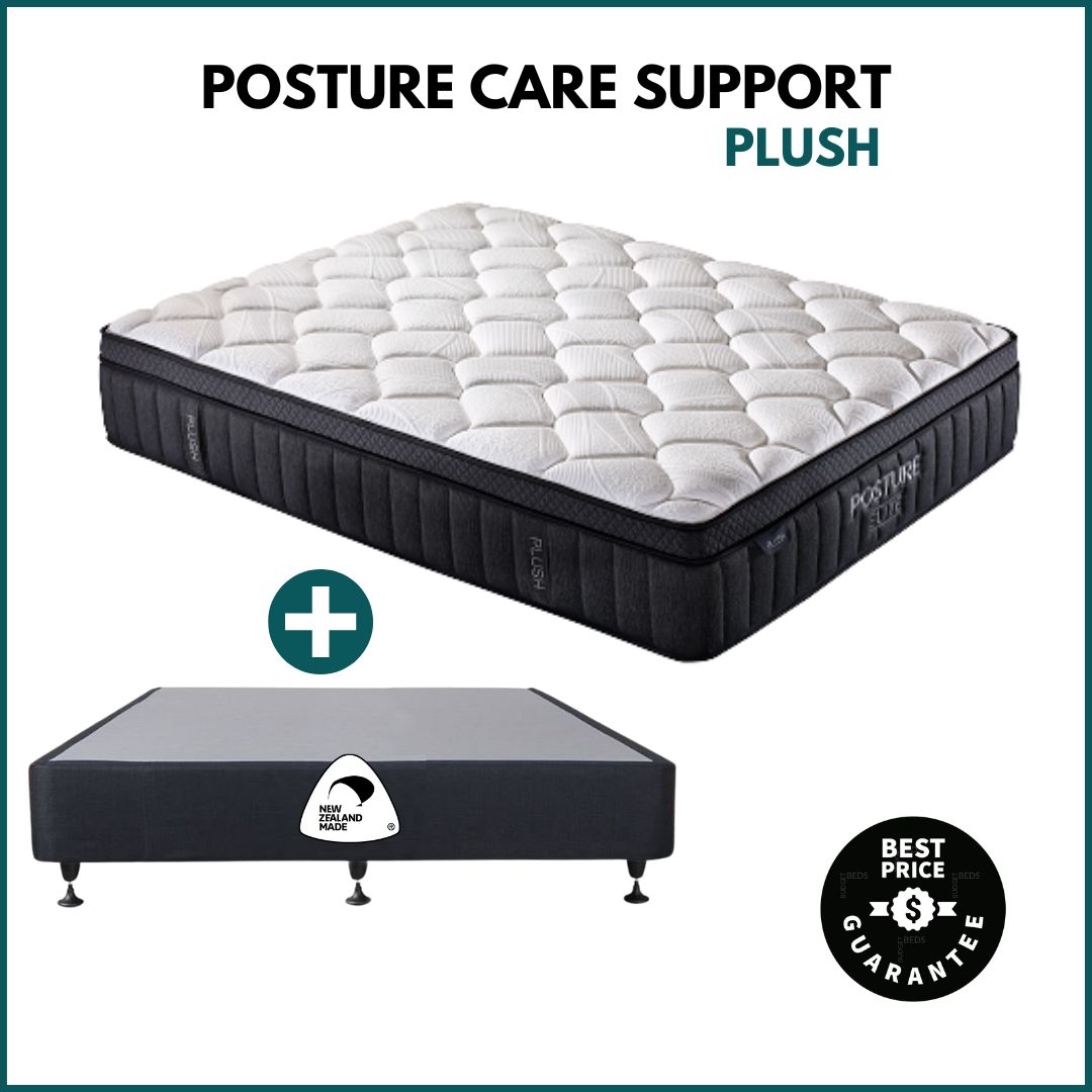 Posture Care Support Plush Mattress & Base - Queen Size for Back Pain Relief & Comfortable Sleep