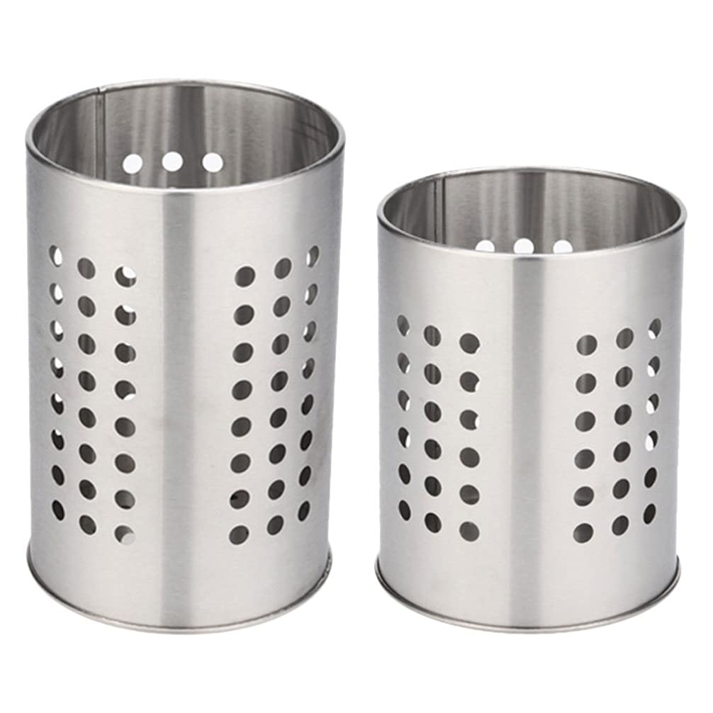 Hemoton 2-Pack Stainless Steel Chopsticks Holder & Flatware Drainer - Kitchen Utensil Organizer for Spoons, Forks, Knives - Countertop Tableware Storage & Drying Rack for Cookware (Silver) - Perfect for Asian Dining, Dish Drying & Kitchen Organization