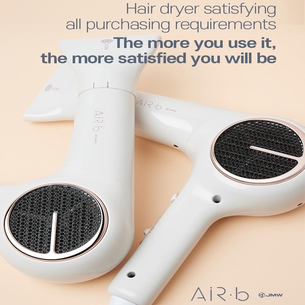 JMW AIR B Hair Dryer with Diffuser & Stand - 1600W Lightweight Blow Dryer, Powerful BLDC Motor, 100% Cool Air Setting, Compact & Quiet for Home, Travel & Salon Use - Perfect for Styling, Drying & Volumizing Hair