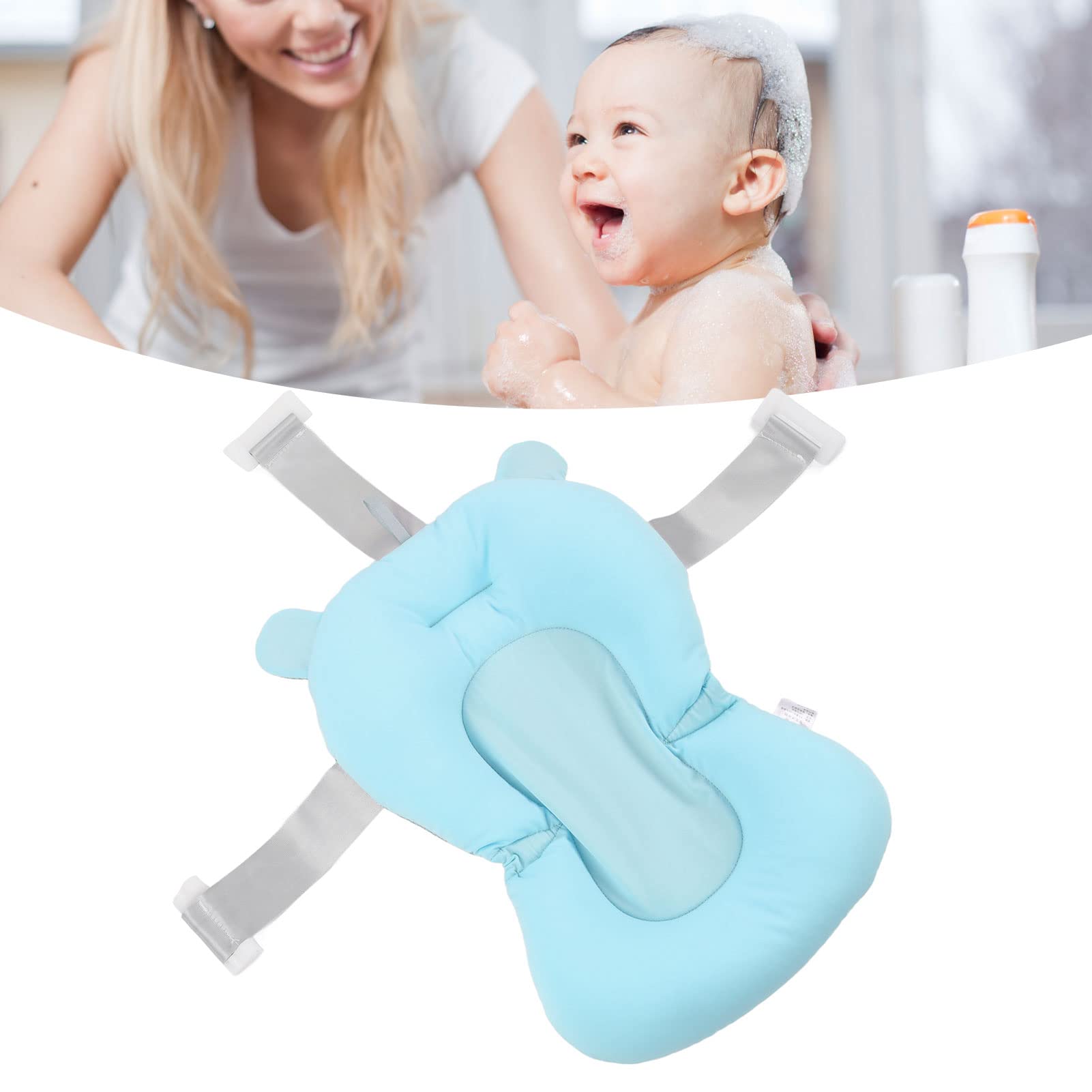 **Baby Bath Seat Cushion – Safe Floating Foldable Newborn Bathtub Mat & Pad for Infant Bath Time Support (Blue Bear) – Perfect for Newborns, Toddlers & Home Nursery Use**
