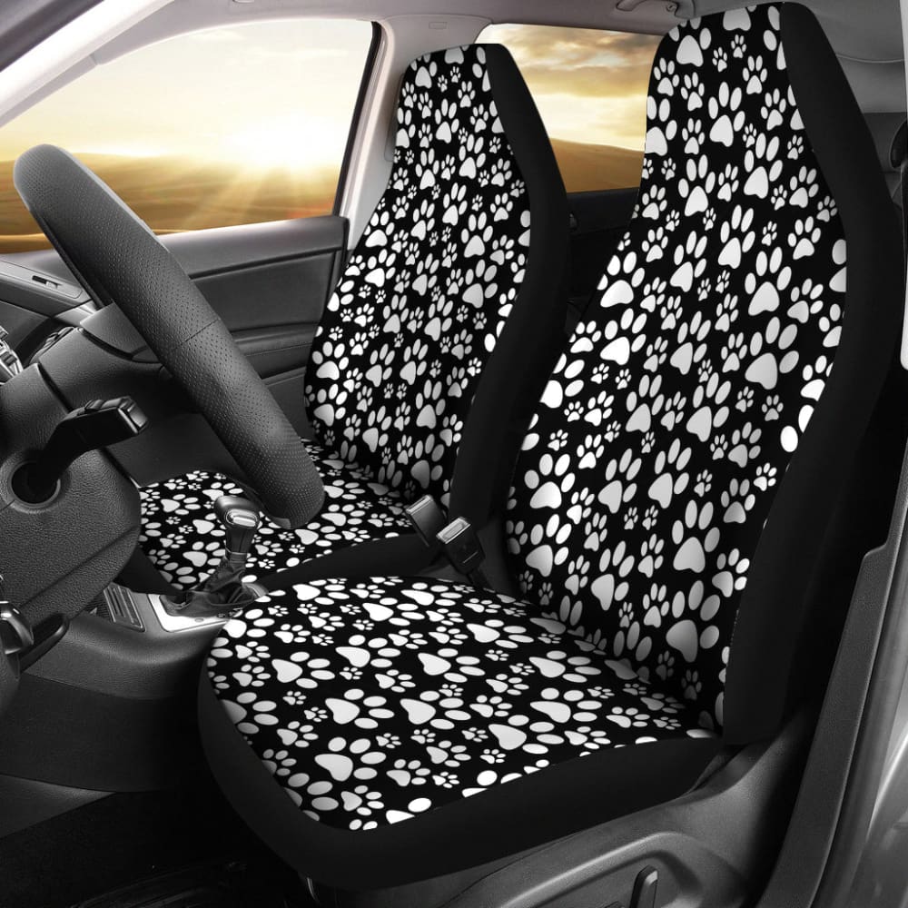Black Themed Paw Print Car Seat Covers - Durable Pet-Friendly Seat Protectors for Dogs & Cats - Perfect for SUV, Truck, and Sedan Use