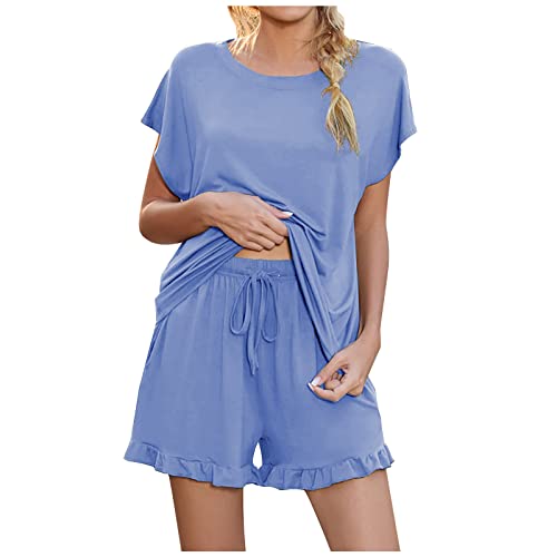 Women's Short Sleeve Waffle Pajama Set - 2 Piece Lounge Top & Shorts Comfy Sleepwear for Summer - Perfect for Home Relaxation, Sleepovers and Vacation Comfort