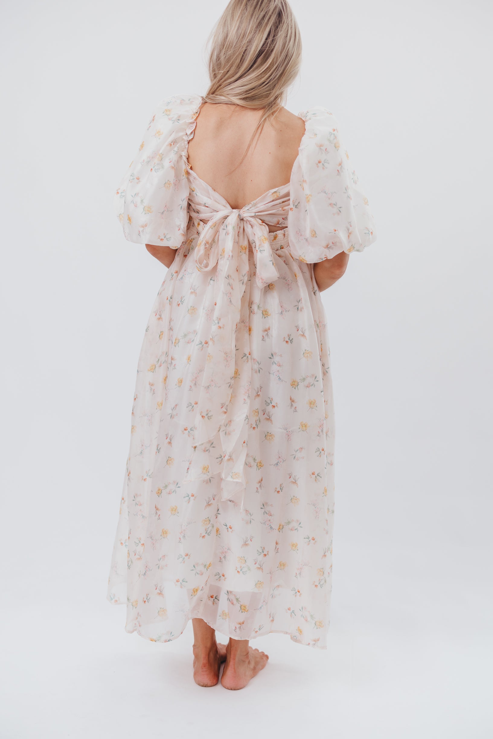 Melody Maxi Dress with Pleats & Bow Detail - Yellow Rose Floral Print | Bump Friendly Maternity Dress | Inclusive Sizing S-3XL | Perfect for Weddings, Baby Showers & Summer Vacations