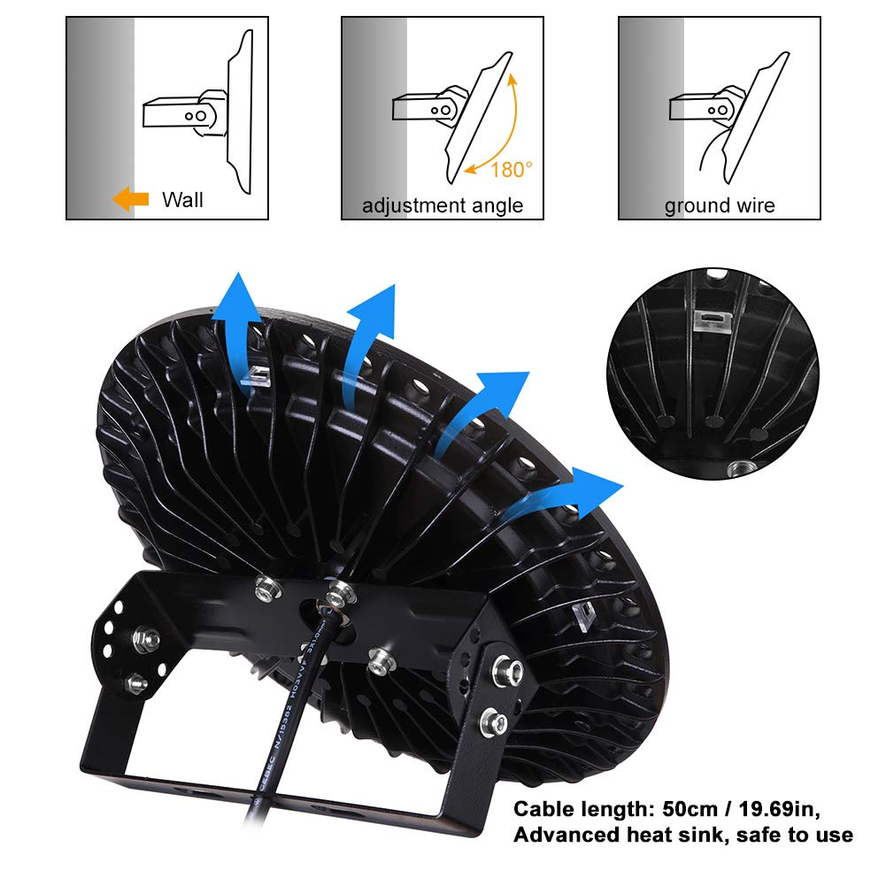 6 Pack UFO LED High Bay Light 100W, 6500K 10000LM Commercial Lighting with Brackets, IP65 Waterproof - Equivalent to 500W MH/HPMH/HPS - Perfect for Warehouse, Workshop, Garage, Gym & Industrial Spaces