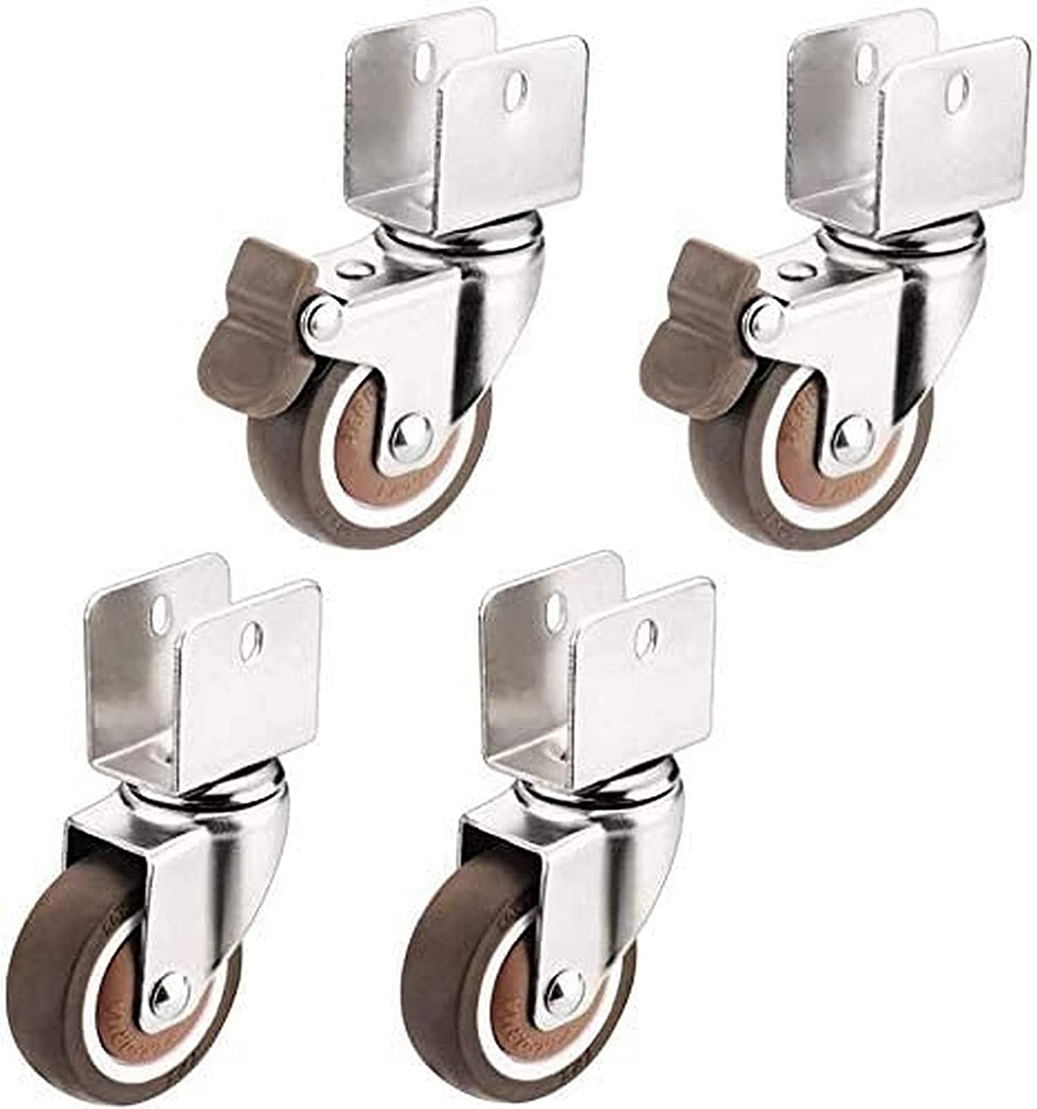 2 Inch Heavy Duty U-Bar Castor Wheels with Brake - Furniture Moving Casters for Flower Stands, Tables & Cabinets - Floor Protecting Rollers for Smooth Mobility & Secure Positioning