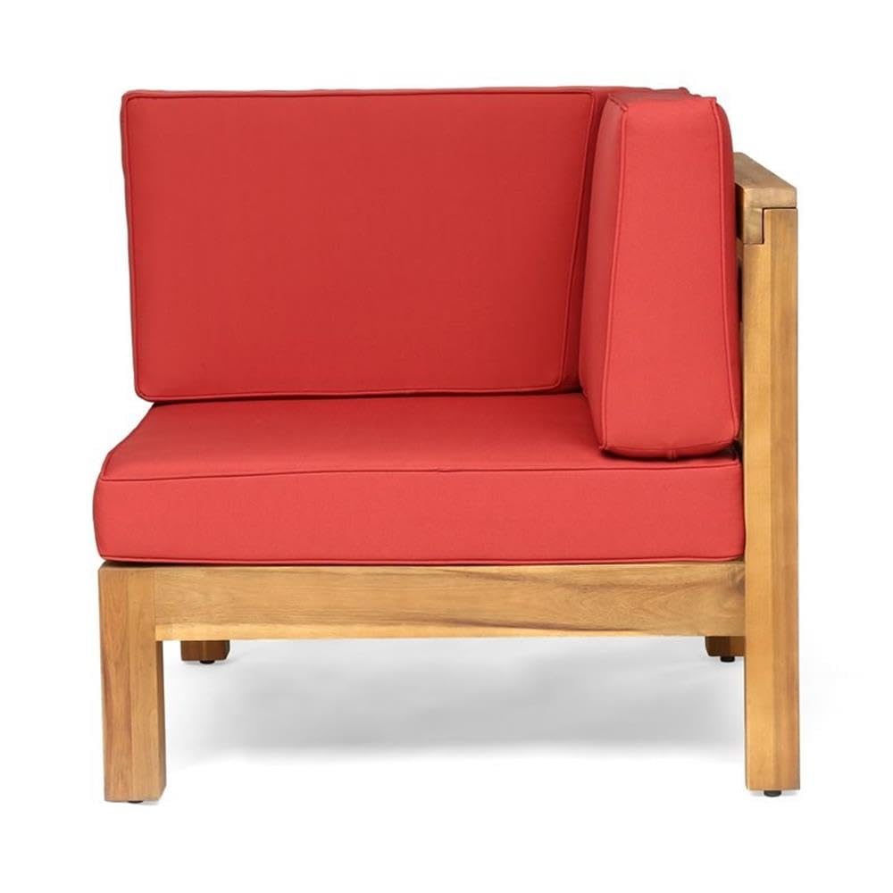 Brava Outdoor Modular Loveseat Set with Coffee Table - Teak/Red Cushions for Patio & Garden