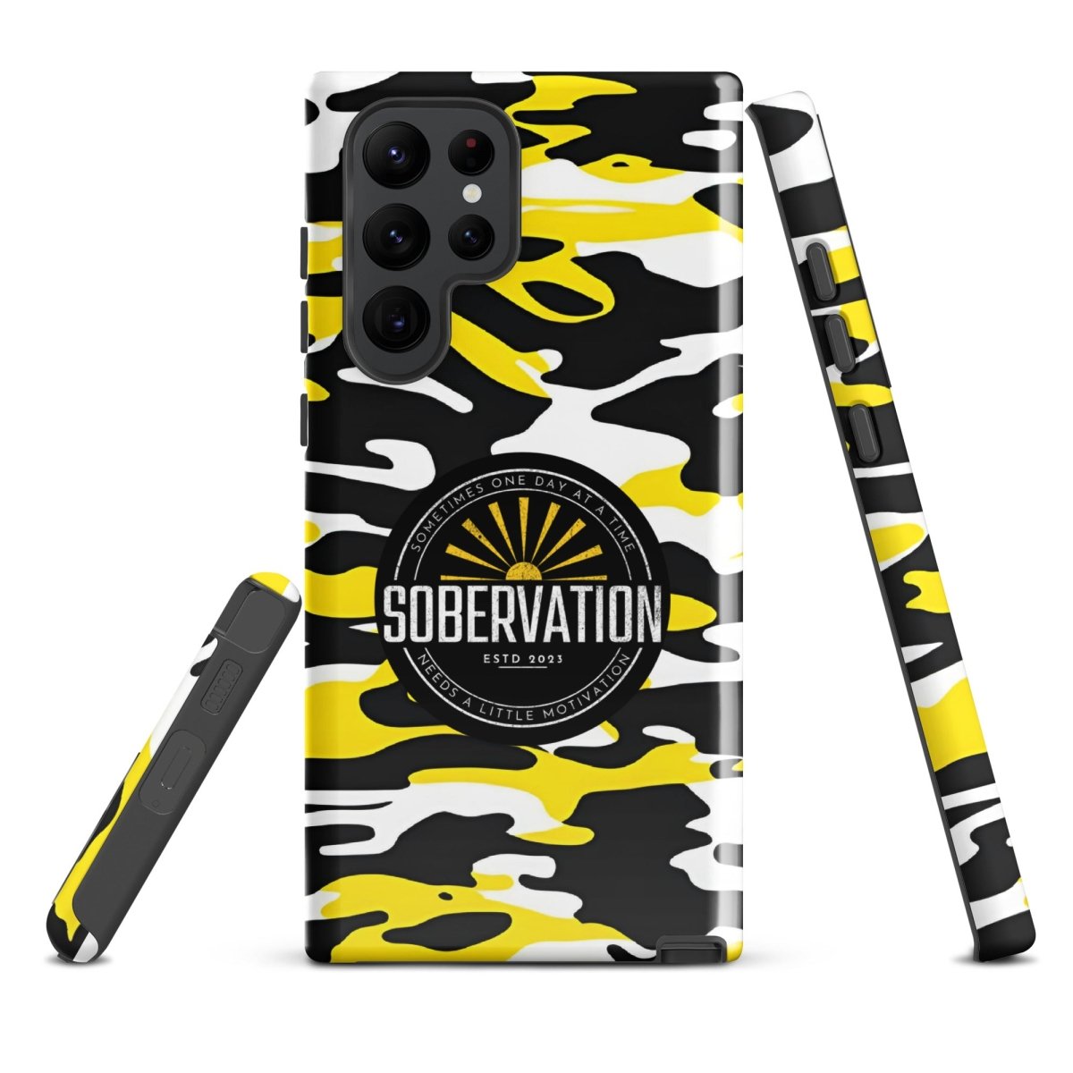 Sobervation Yellow Camo Samsung Phone Case - Stylish Protective Cover for Samsung Galaxy | Motivational Sobriety Gift for Recovery & Everyday Use