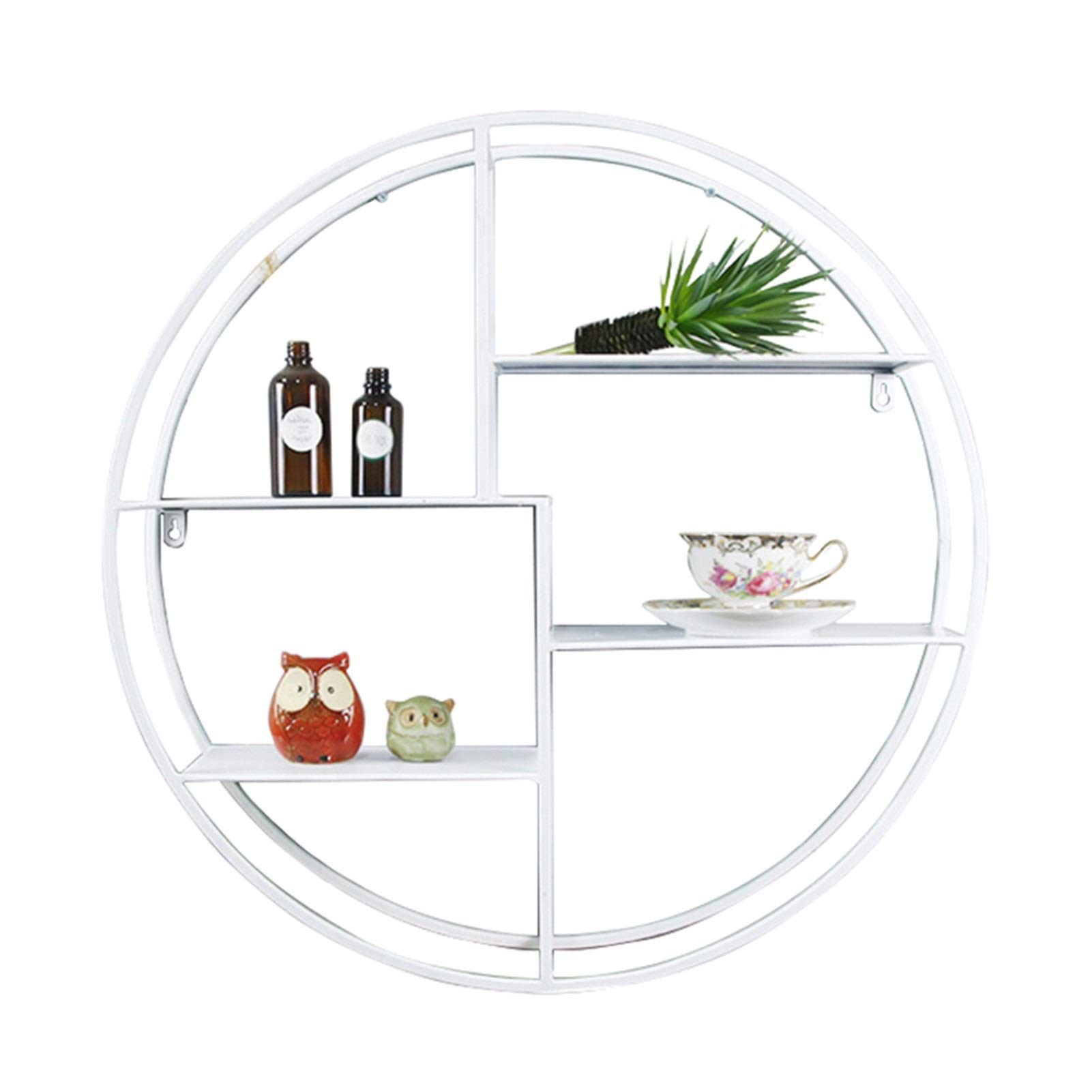 Modern White Metal Floating Shelves - Round Wall Mounted Storage Organizer, Decorative Display Rack (50×14×50cm) - Perfect for Living Room, Bedroom, Bathroom & Office Decor