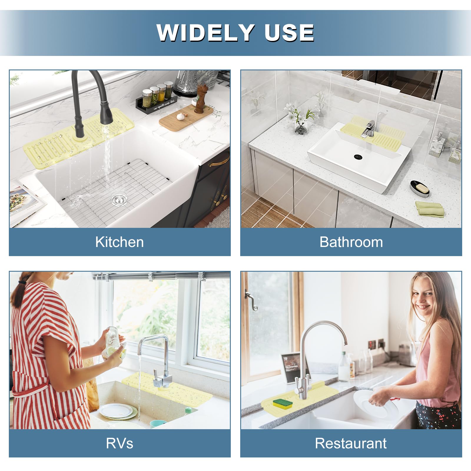 Premium Silicone Kitchen Sink Splash Guard & Faucet Drip Catcher - 17.5