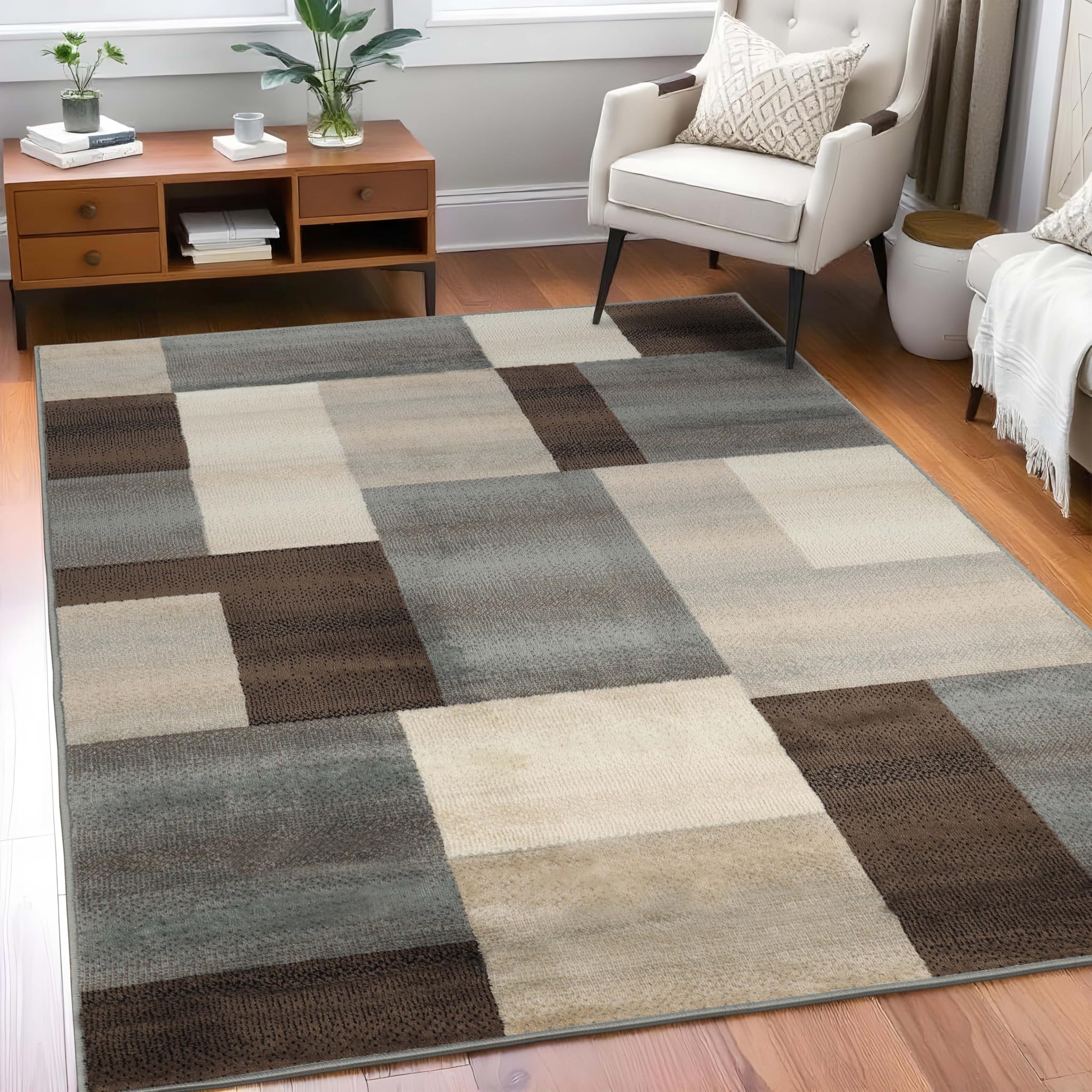 Premium Modern Geometric Tile Indoor Area Rug - Washable Jute Backing, Clifton Multi Collection (Grey, 4' x 6') - Perfect for Living Room, Bedroom, Office, Kitchen & Dining Room Decor