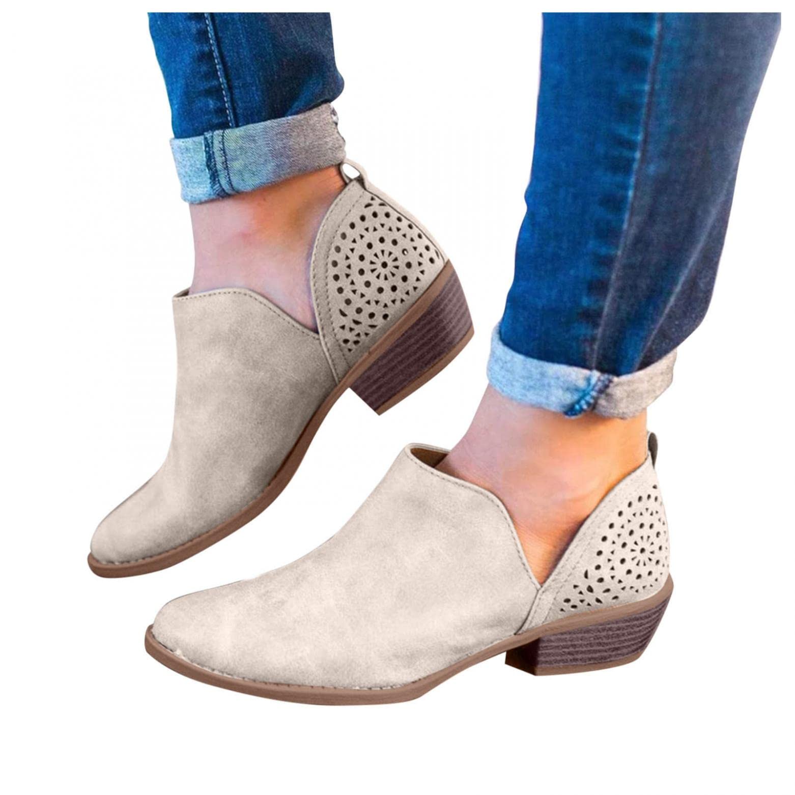 Masbird Women's Cowboy Boots - Low Heel Platform Ankle Boots with Square Toe & Breathable Zip Up Design | Perfect for Western Fashion, Country Music Festivals & Casual Outfits