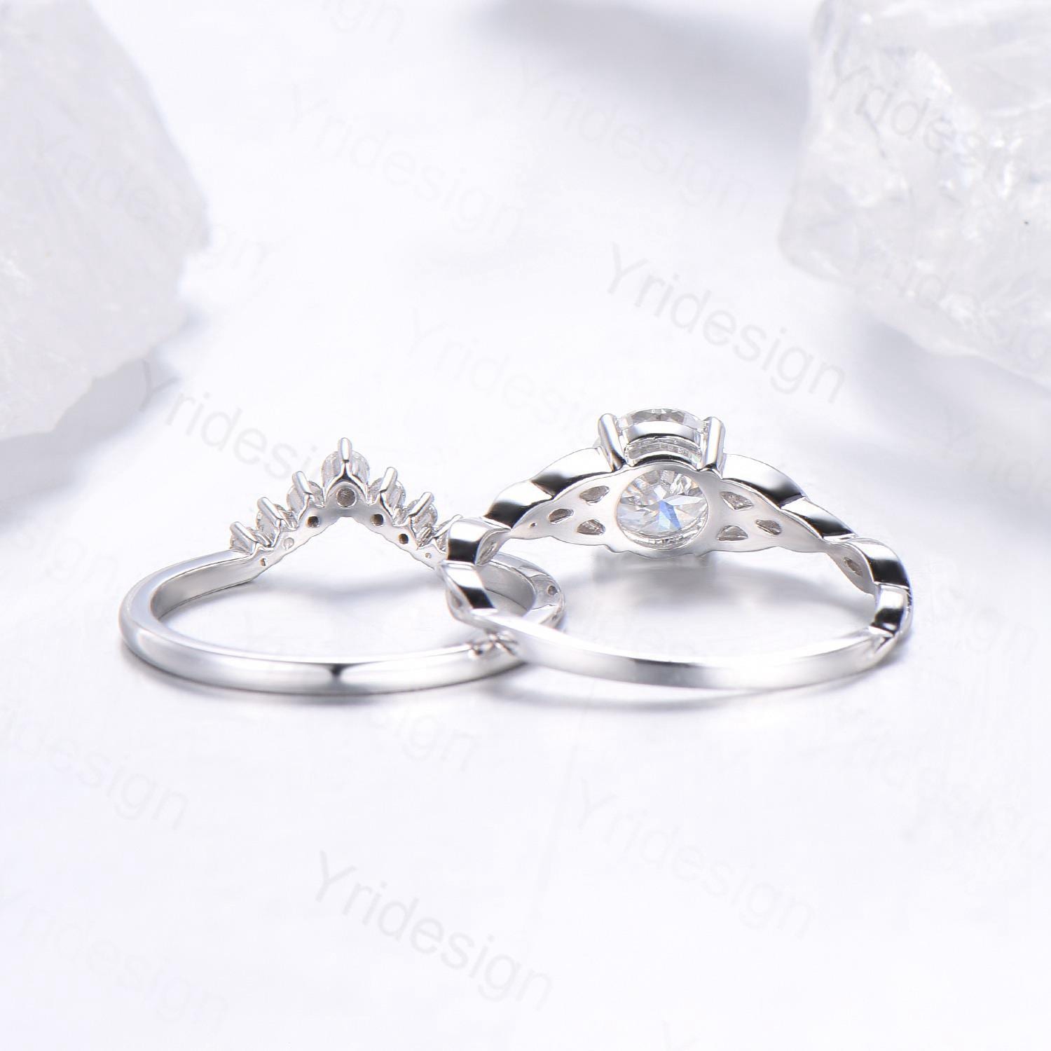 Celtic Love Moissanite Bridal Ring Set - 14K White Gold Elegant Twisted Norse Viking Wedding Band - Lab Grown Diamond Engagement Ring for Women - Handmade Jewelry Gift for Anniversary, Proposal & Special Occasions