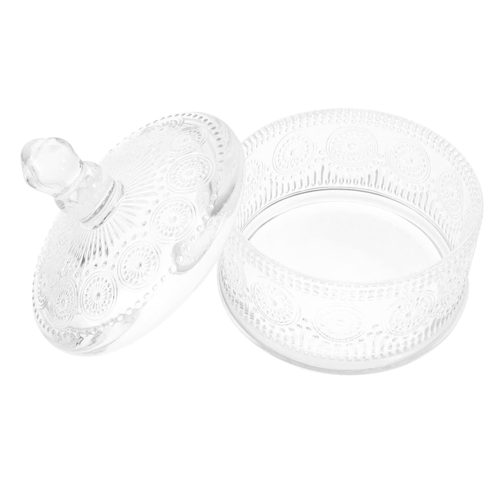 Bestoyard 2-Pack Embossed Glass Jars with Lids - Elegant Wedding Jewelry Display Containers, Cookie & Candy Storage Jars for Home, Party, and Kitchen Use - Perfect for Snacks, Treats, and Decorative Storage
