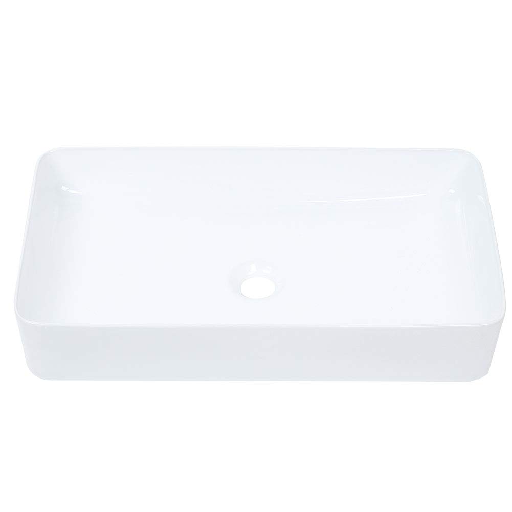 White Ceramic Rectangular Vessel Sink - Modern Countertop Wash Basin for Bathroom & Kitchen | Durable, Stylish Vanity Sink for Contemporary Home Decor