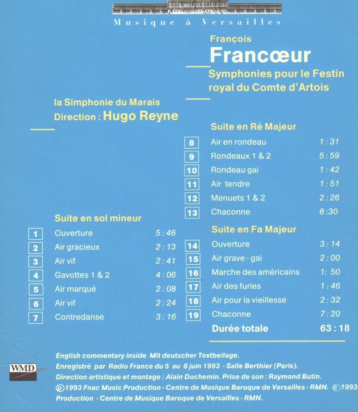 Francoeur: Royal Table Music - Baroque & Classical Masterpieces for Dining, Events & Elegant Gatherings