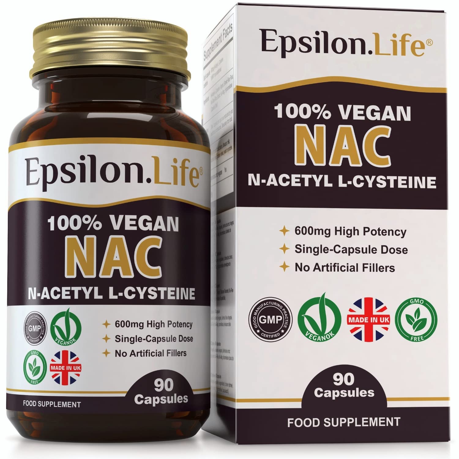 NAC N-Acetyl-Cysteine 600mg Vegan Capsules - 90 Count Glutathione Support Supplement | UK Made, No Artificial Fillers, Pure NAC with Rice Flour | Antioxidant Support for Liver Health & Immune System