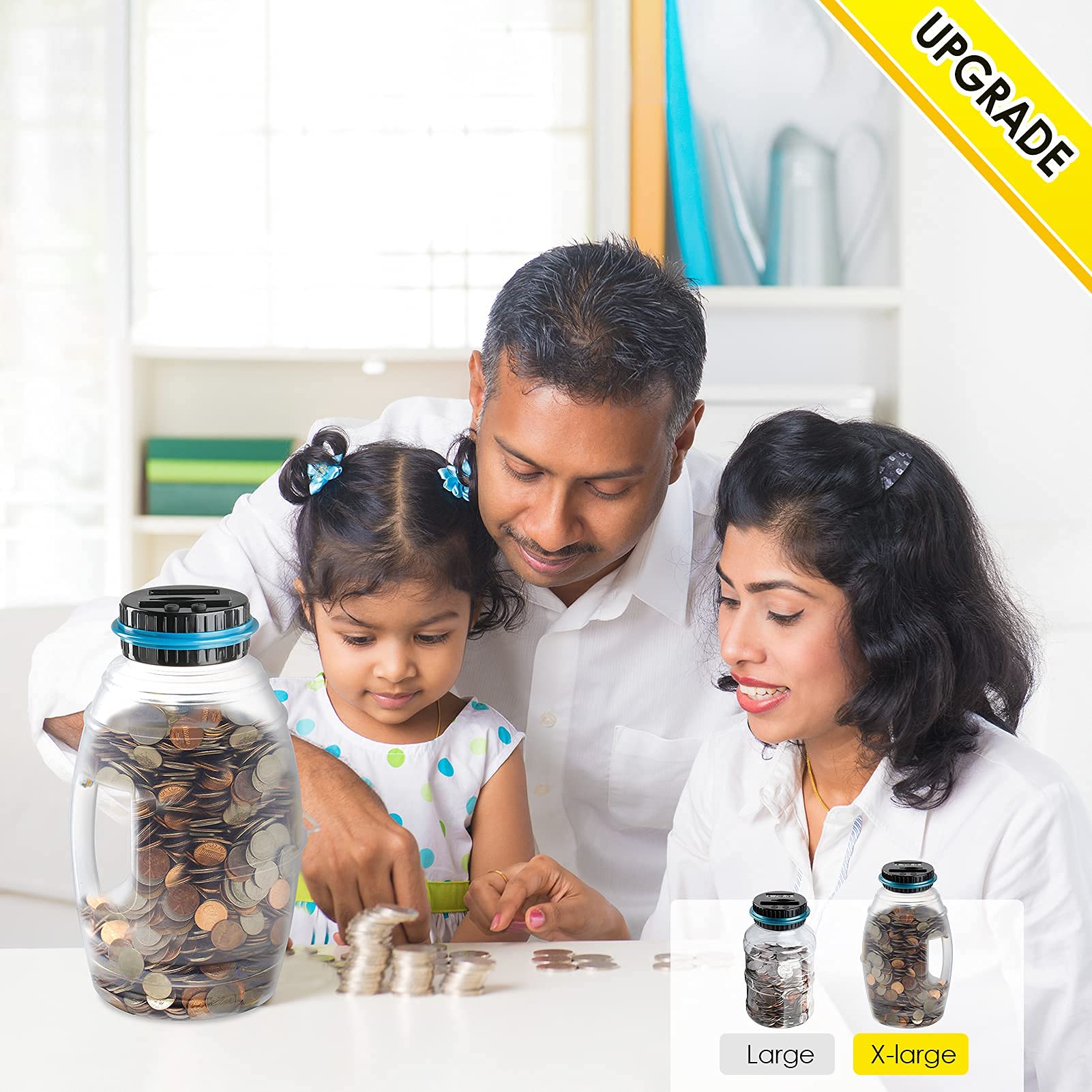 2pcs Large Digital Piggy Bank for Boys & Adults - Vcertcpl Coin Counting Money Jar with LCD Counter, High Capacity Savings Bank for All US Coins - Perfect for Home Savings, Kids' Allowance & Financial Education