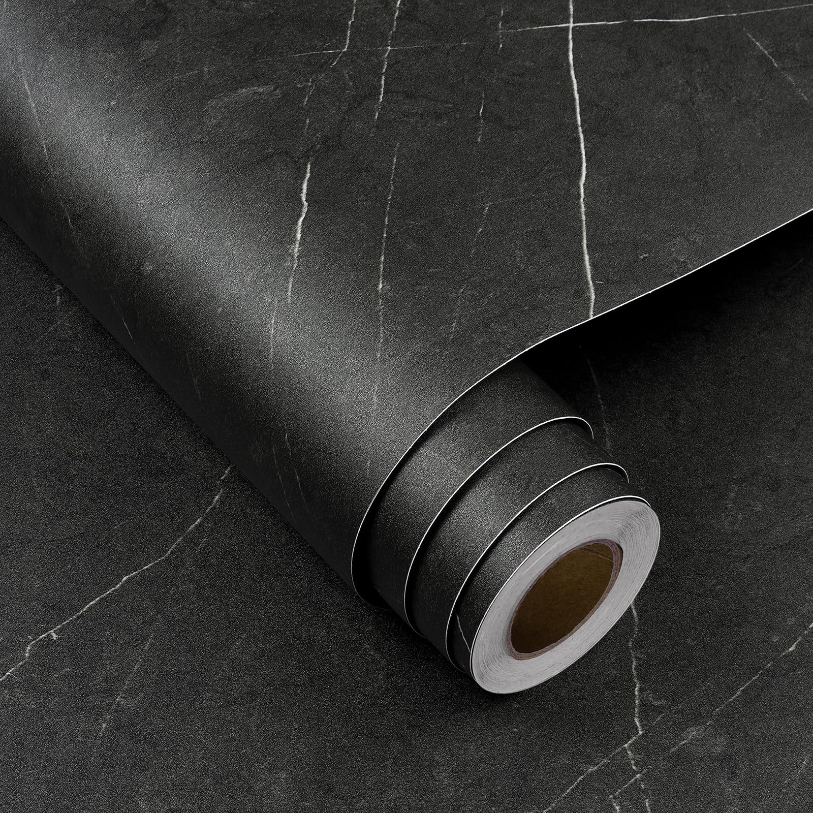 FunStick Black Marble Contact Paper - Waterproof Peel & Stick Self-Adhesive Wallpaper for Countertops, Kitchen Cabinets, Bathroom, Desks (12