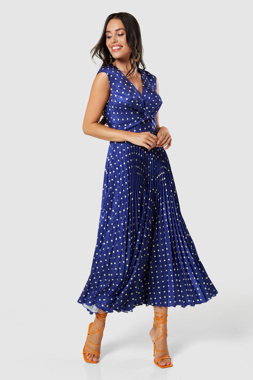 Olivia Spot Dress for Women - Navy Blue Floral Print Summer Dress, Perfect for Beach Vacations, Parties & Casual Outings