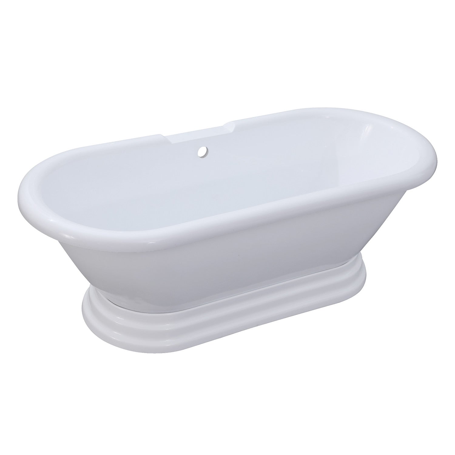 Aqua Eden 67 Inch Acrylic Oval Double Ended Freestanding Bathtub - Glossy White Pedestal Soaking Tub for Spa-Like Relaxation in Master Bathroom