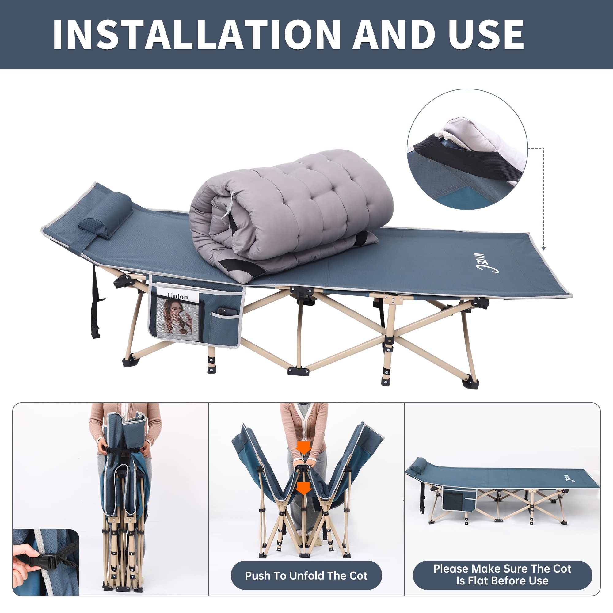 Premium Heated Camping Cot for Adults - Extra Wide Folding Cot with Mattress, Pillow & Carry Bag - Supports 500 lbs - Ideal for Outdoor Camping, Backpacking & Emergency Use (Grey)