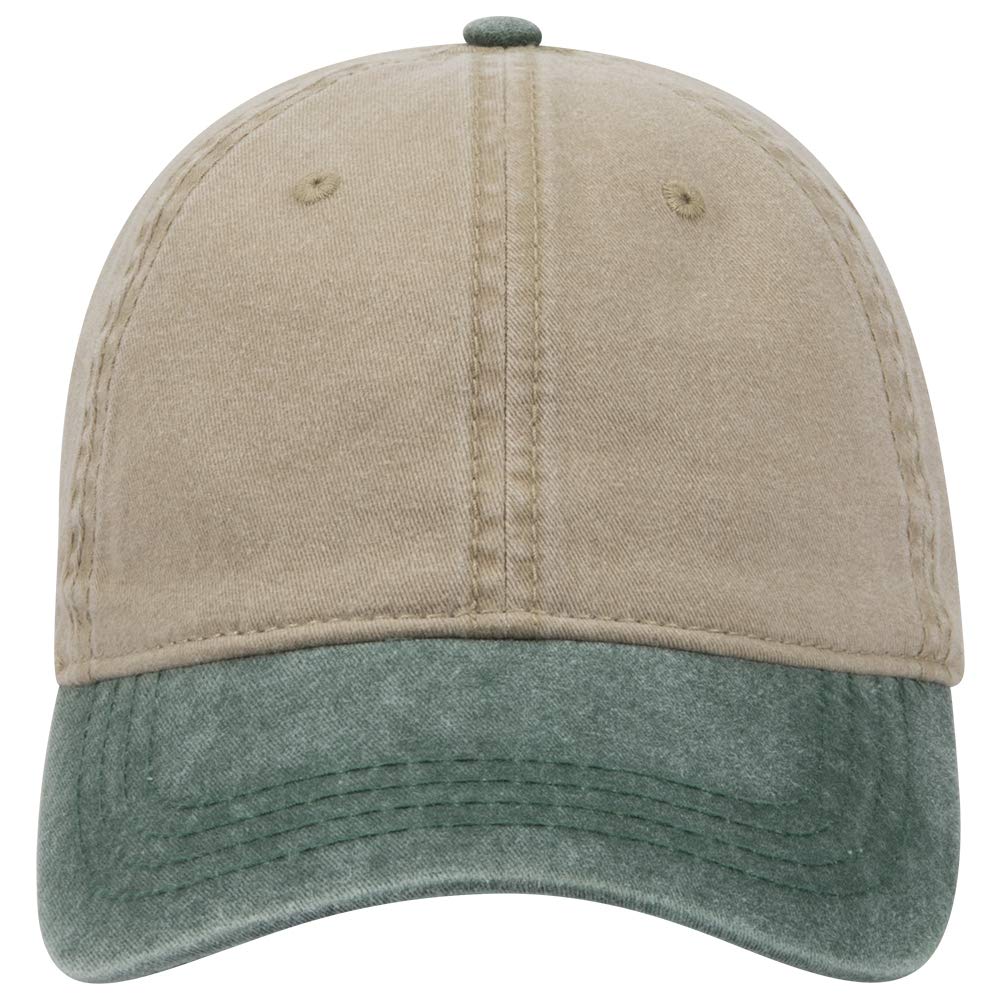 Ottocap Garment Washed Pigment Dyed Denim Dad Hat - Dark Green/Khaki | Low Profile Six-Panel Design | Wholesale Bulk Discounts | Perfect for Casual Wear, Outdoor Activities & Street Fashion