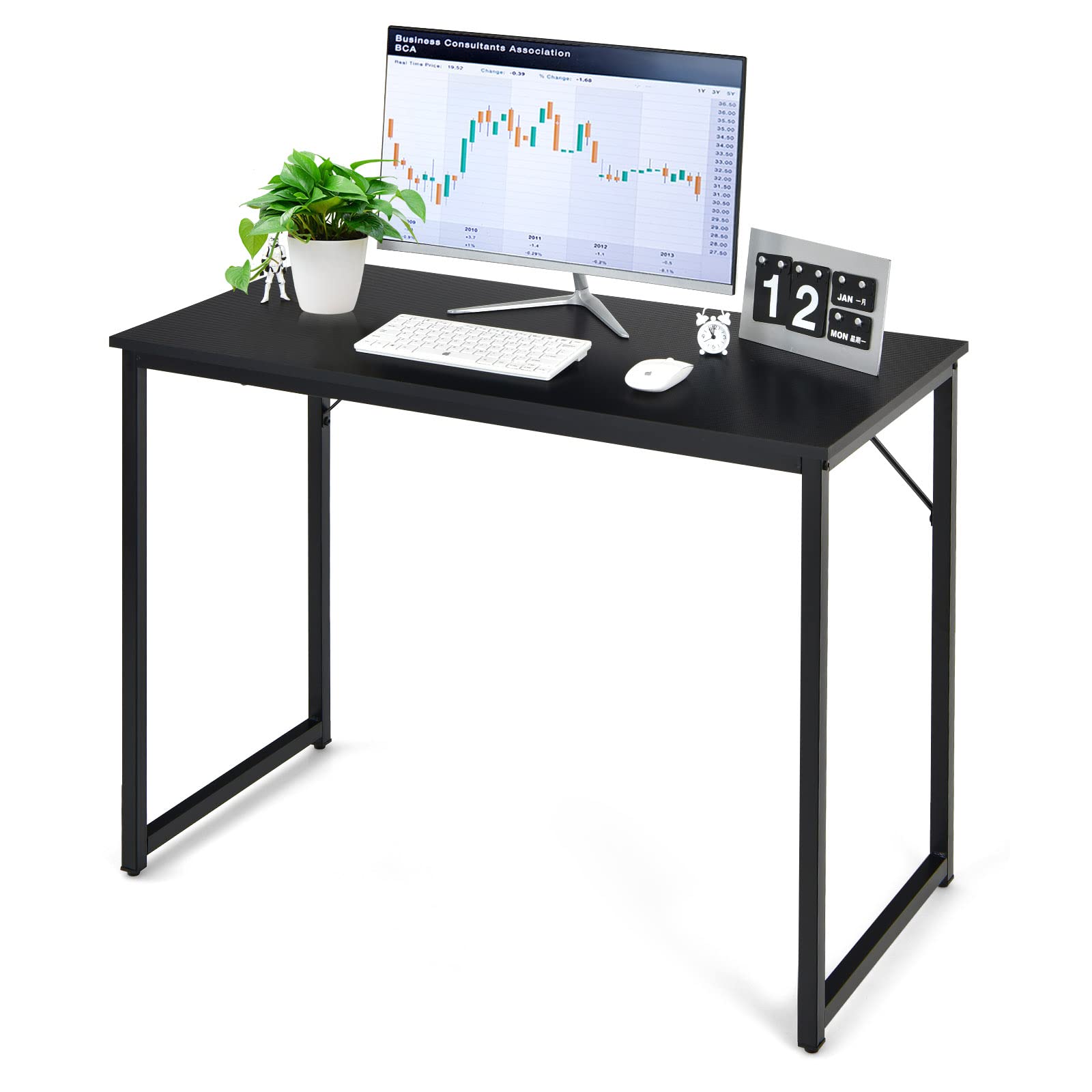 COSTWAY 40 Inch Home Office Computer Desk - Modern Simple Writing Study Desk with Metal Frame, Gaming Desk & Laptop PC Workstation for Living Room, Bedroom & Study (Black) | Perfect for Remote Work, Online Classes & Home Office Setup