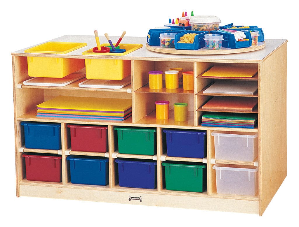 Jonti Craft® Mobile Twin Storage Island with Colored Trays - Perfect for Classroom Organization & Kids' Playroom Storage