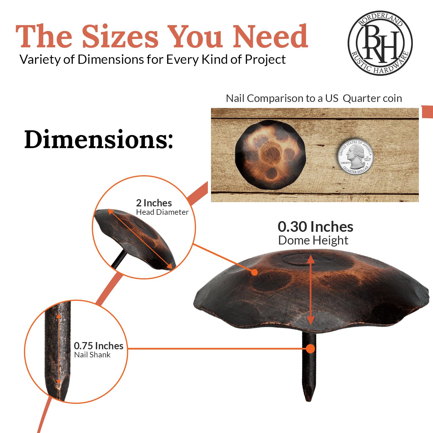 100 Pack 2 Inch Large Round Head Decorative Nails - Oil Rubbed Bronze Finish - Rustic Fasteners for Farmhouse Shutters, Barn Doors, Faux Wood Beams & Gates - Perfect for DIY Home Decor, Furniture Accents & Woodworking Projects