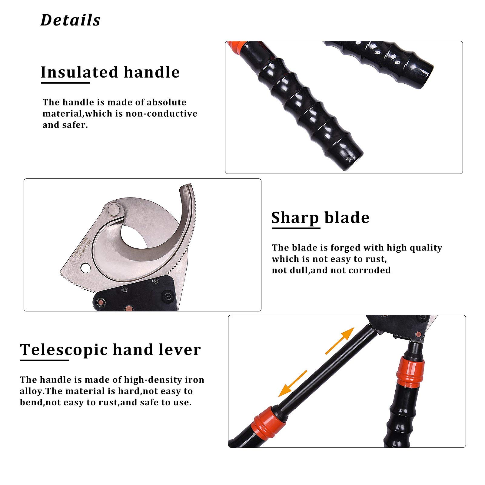 SANIK Heavy Duty Ratchet Cable Cutter with Telescoping Handles - Professional Wire Cutters for Cu-Al Armored Cable (3x120mm²) & 3600 Pairs Communication Cables - Ideal for Electricians, Construction & Telecom Work - Perfect for Cutting Thick Electrical Wires, Communication Lines and Industrial Cables