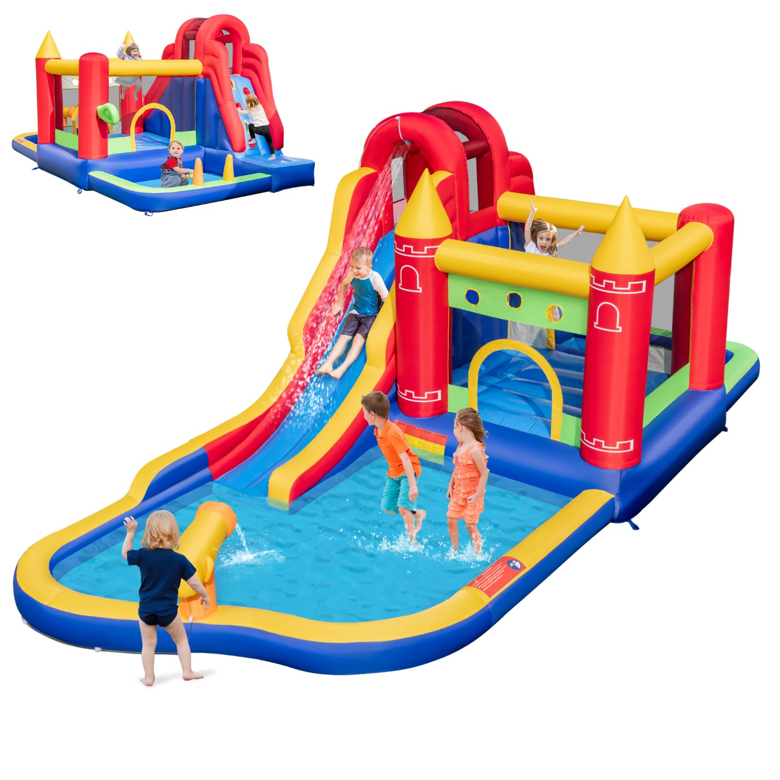 **HONEY JOY 9-in-1 Inflatable Water Slide & Bounce House Combo with Splash Pool, Long Slide, and Ball Pit (Includes 50 Balls) - Fun Backyard Water Park for Kids & Adults (Blower Not Included) - Perfect for Summer Parties, Birthdays, and Outdoor Family Fun**