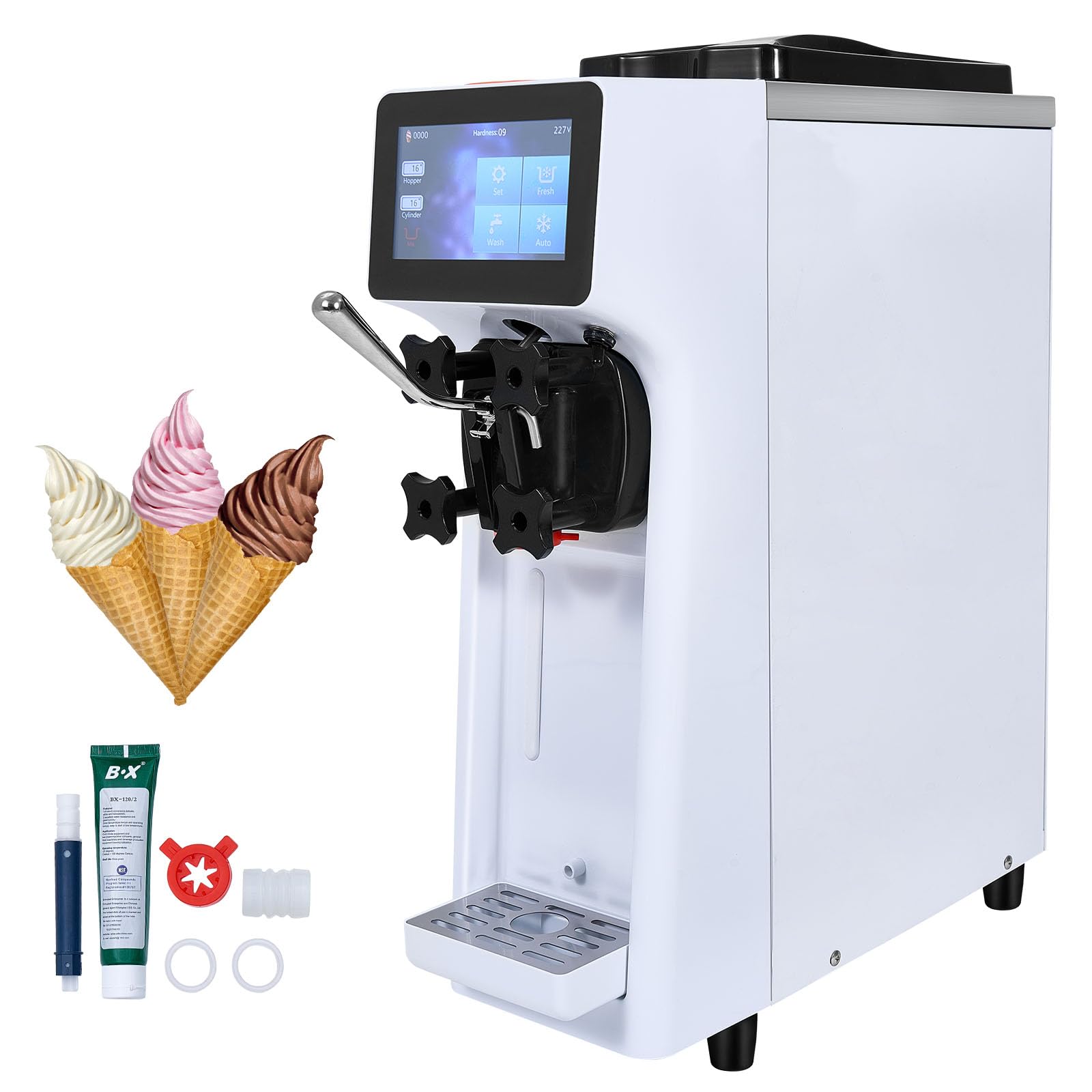 VEVOR Commercial Ice Cream Maker Machine 10-20L/H, 1000W Countertop Soft Serve Ice Cream Machine with 4.5L Hopper & 1.6L Cylinder, Touch Screen & Puffing Shortage Alarm - Perfect for Frozen Yogurt, Gelato in Cafés, Snack Bars, Ice Cream Shops, and Restaurants