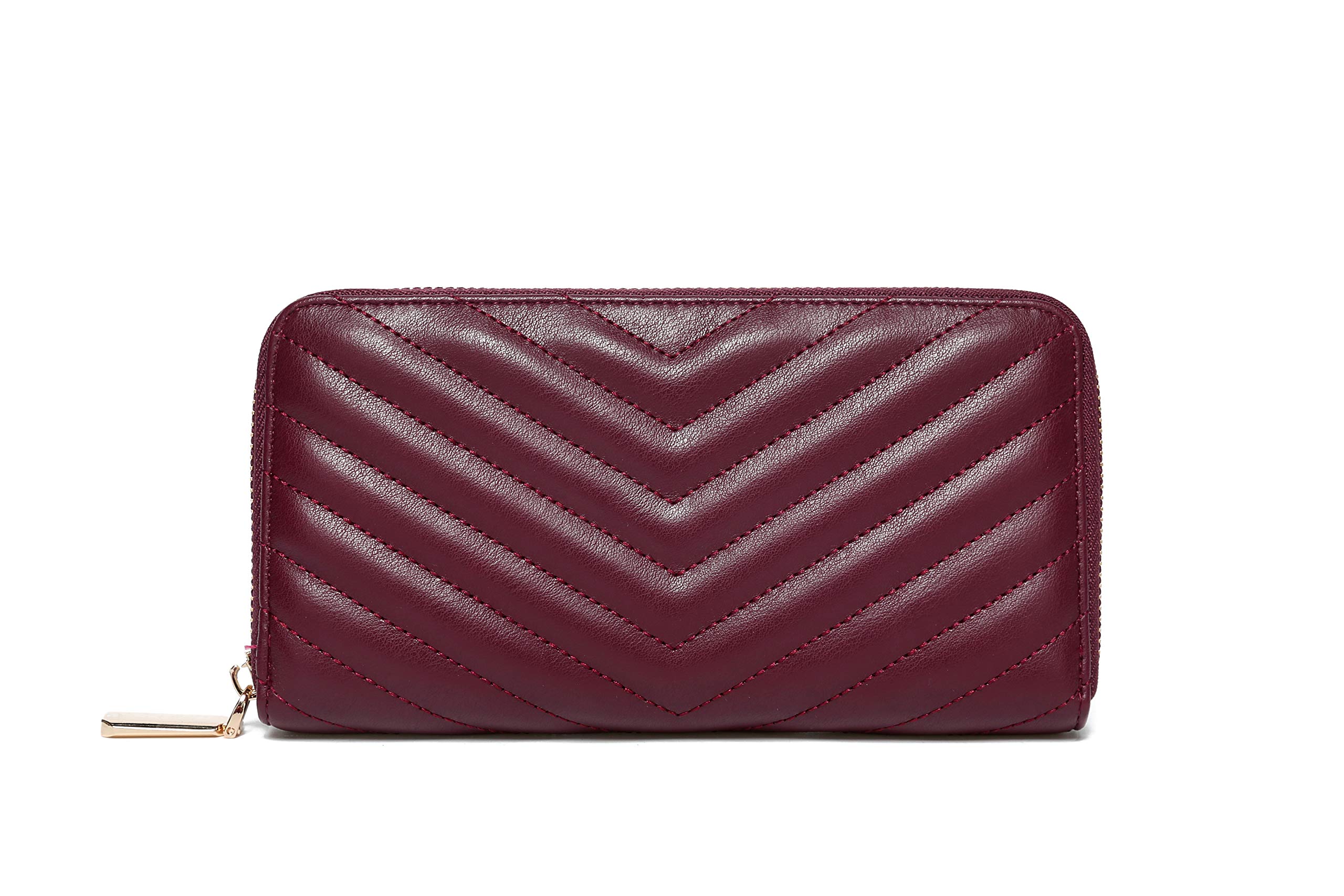RFID Blocking Vegan Leather Zip-Around Wallet & Phone Clutch for Women - Burgundy PU Purse | Perfect for Travel, Shopping & Everyday Use