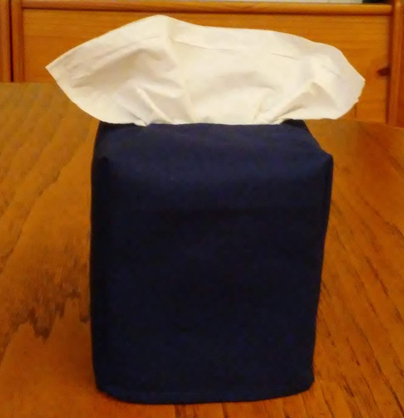 Handmade Navy Blue Fabric Square Tissue Box Cover - Decorative Home & Office Accessory for Living Room, Bedroom, or Bathroom
