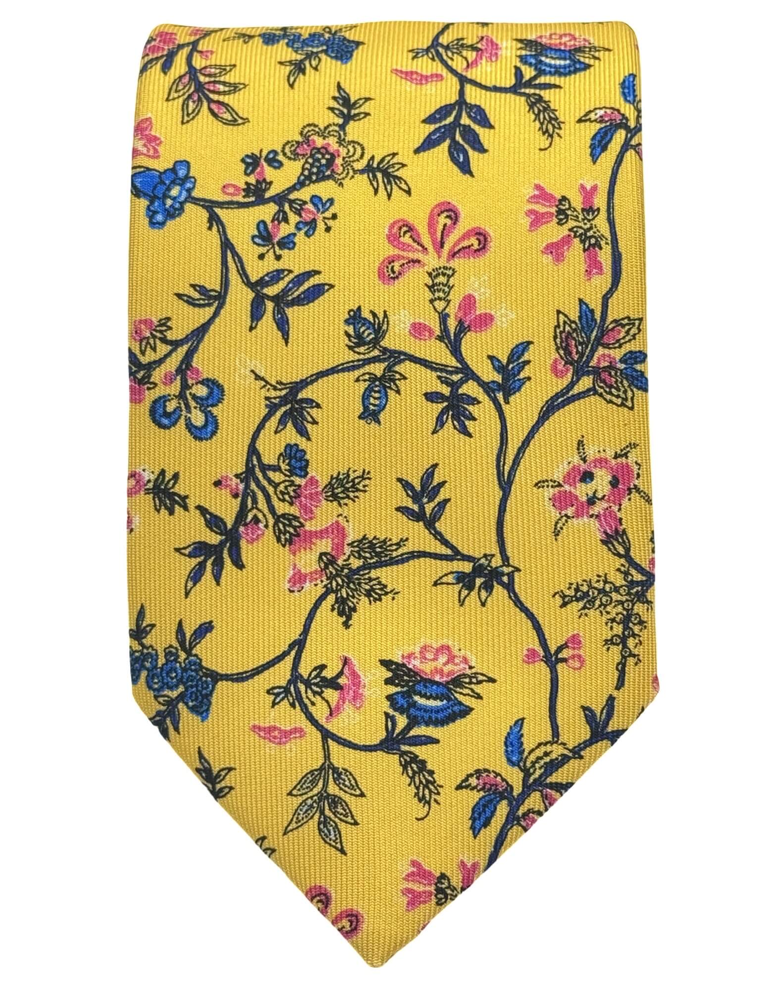 DÉCLIC Staveley Floral Tie for Men - Yellow Silk Necktie - Elegant Wedding & Business Accessory - Perfect for Formal Events & Office Wear