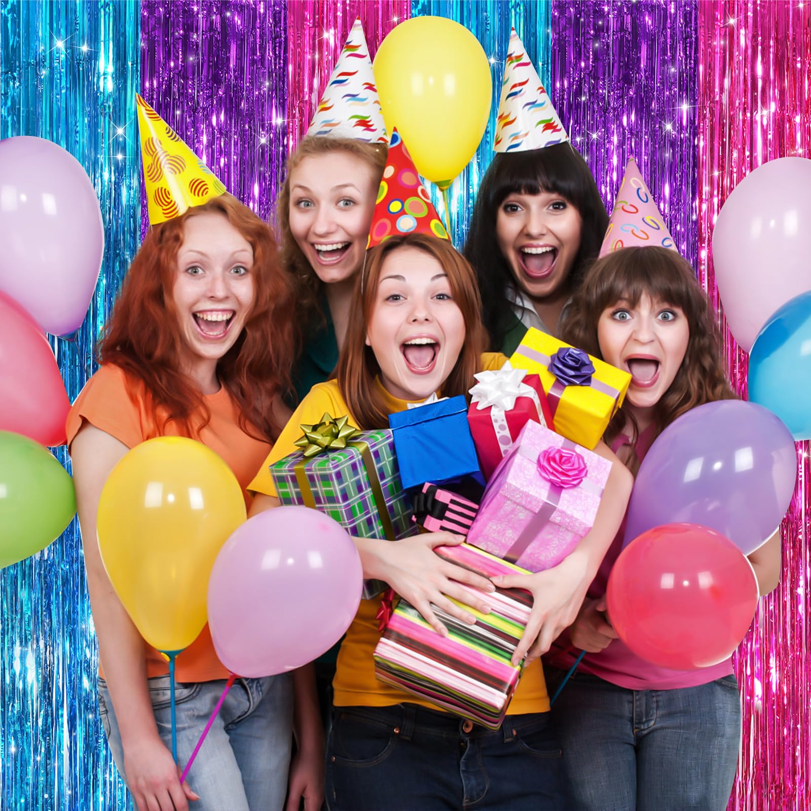 Rainbow Fringe Curtain Party Streamers 2-Pack - 3.3x8.3 Ft Shimmering Foil Fringe Backdrop for Birthday, Wedding, Baby Shower & Holiday Decorations - Perfect for Doorways, Photo Booths & Party Backdrops