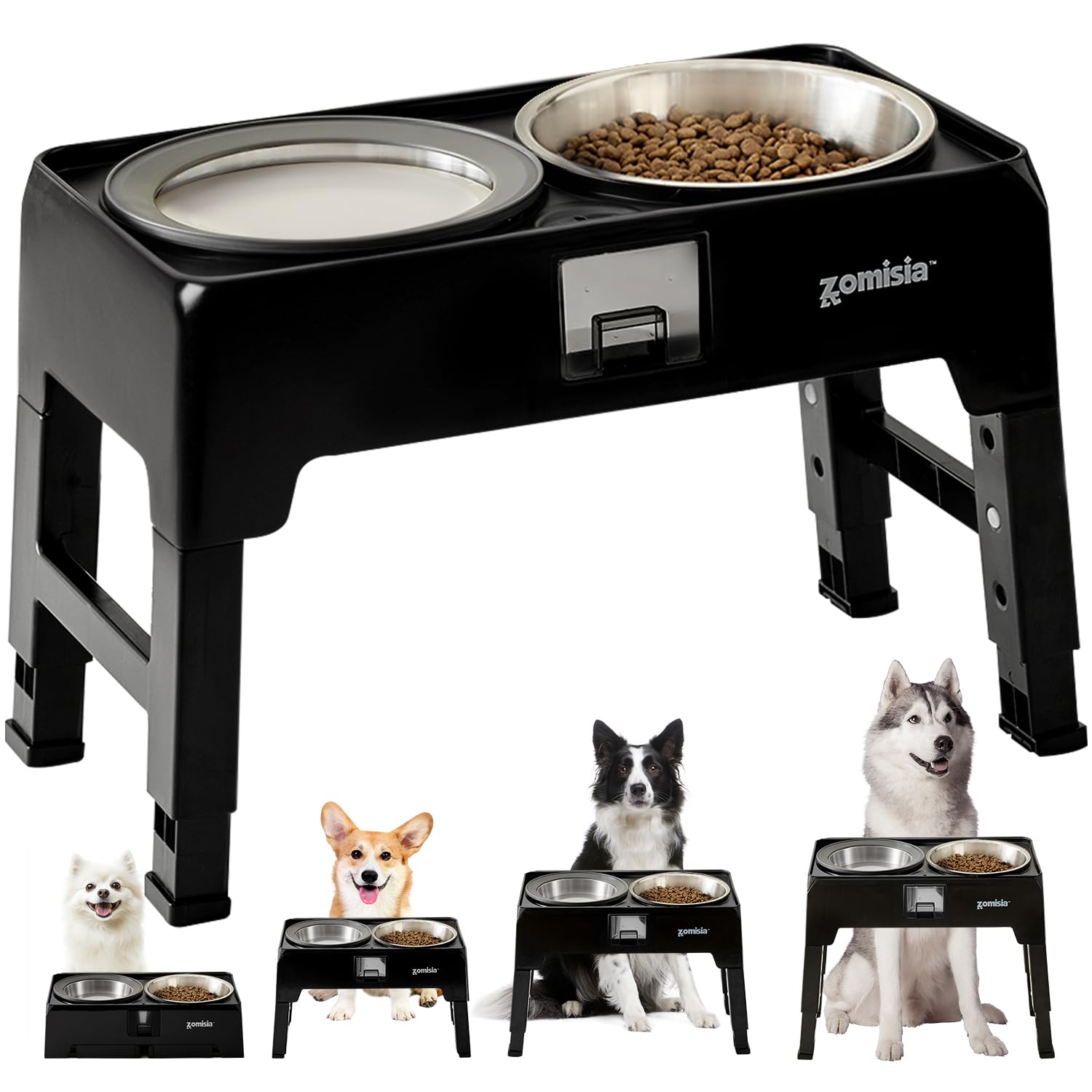 **Stainless Steel Elevated Dog Bowls Set - 54oz Food Bowl & 68oz No-Spill Water Bowl with Stand, 4 Height Adjustable up to 13.4