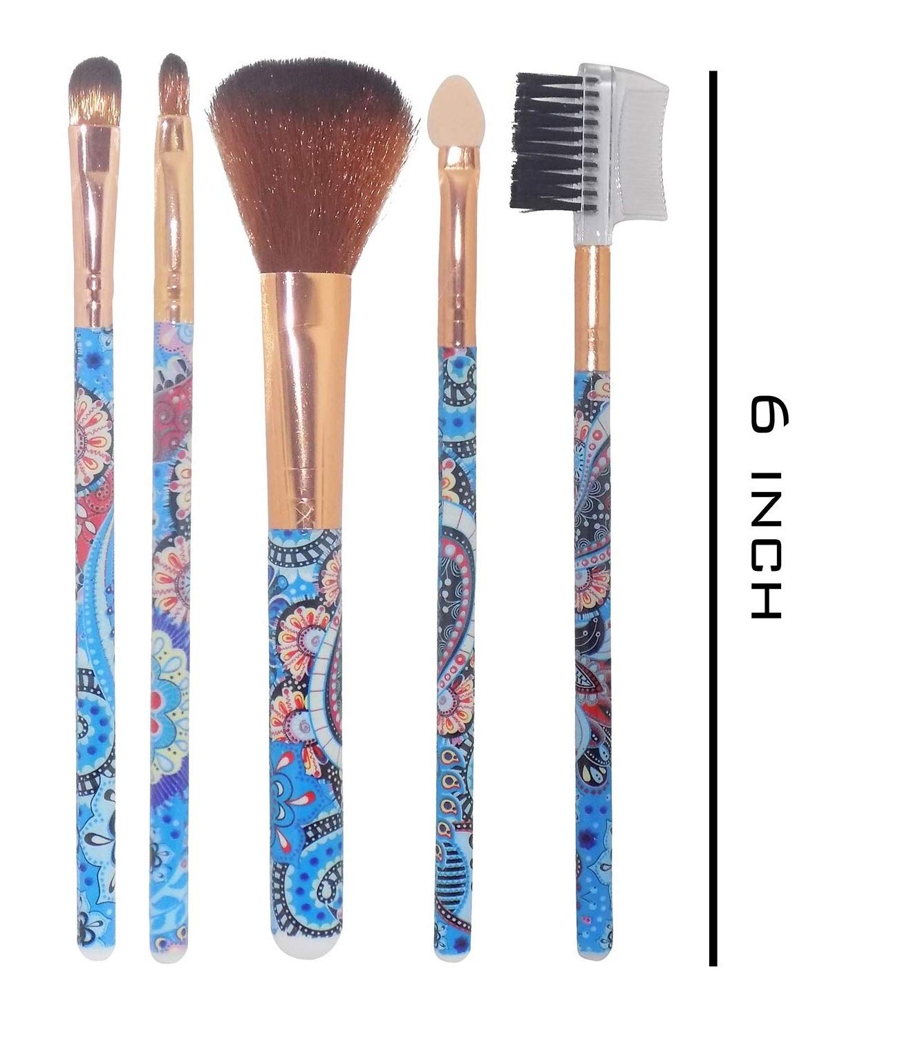 Khelni® 6155 Professional 5-Piece Makeup Brush Set with 2 Blender Puff Sponges - Perfect for Foundation, Contouring & Everyday Makeup Application
