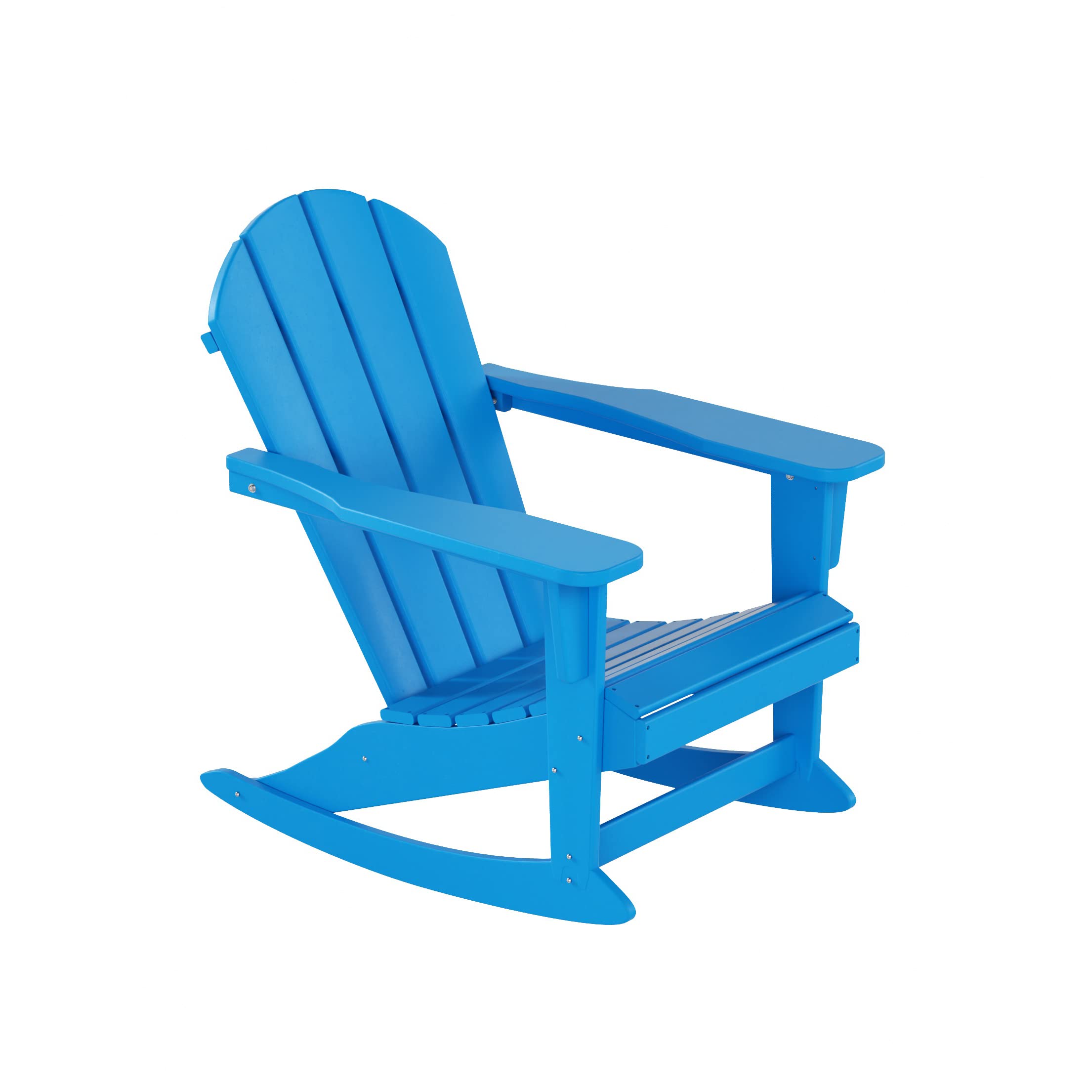 WO Home Furniture 3-Piece Patio Rocking Chair Set - Classic Outdoor Adirondack Rocker Chairs & Table in Pacific Blue - Perfect for Backyard, Garden, Porch & Poolside Relaxation