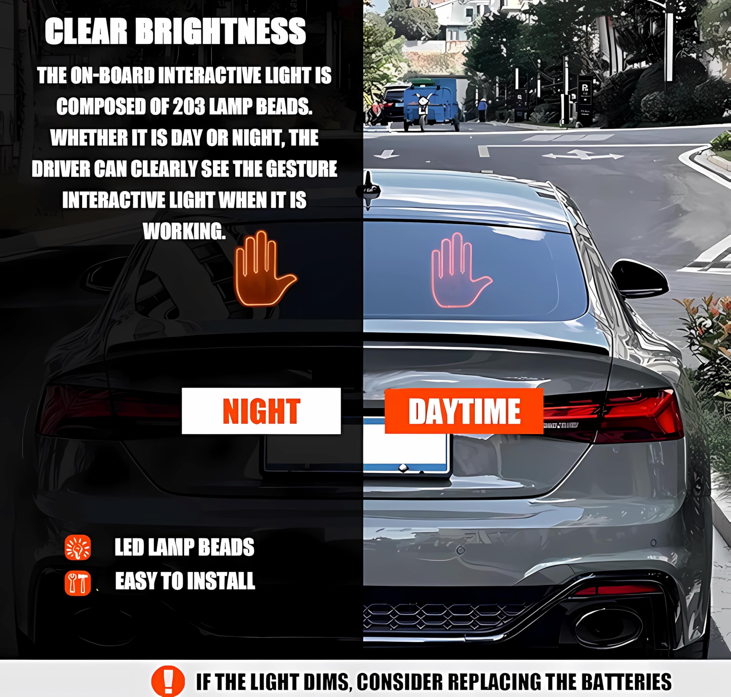 Road Mate Hand Funny Car Finger Light with Remote Control - LED Gesture Lights for Car Windows, Flickering Party Lights for Women - Perfect for Night Driving, Parties & Celebrations