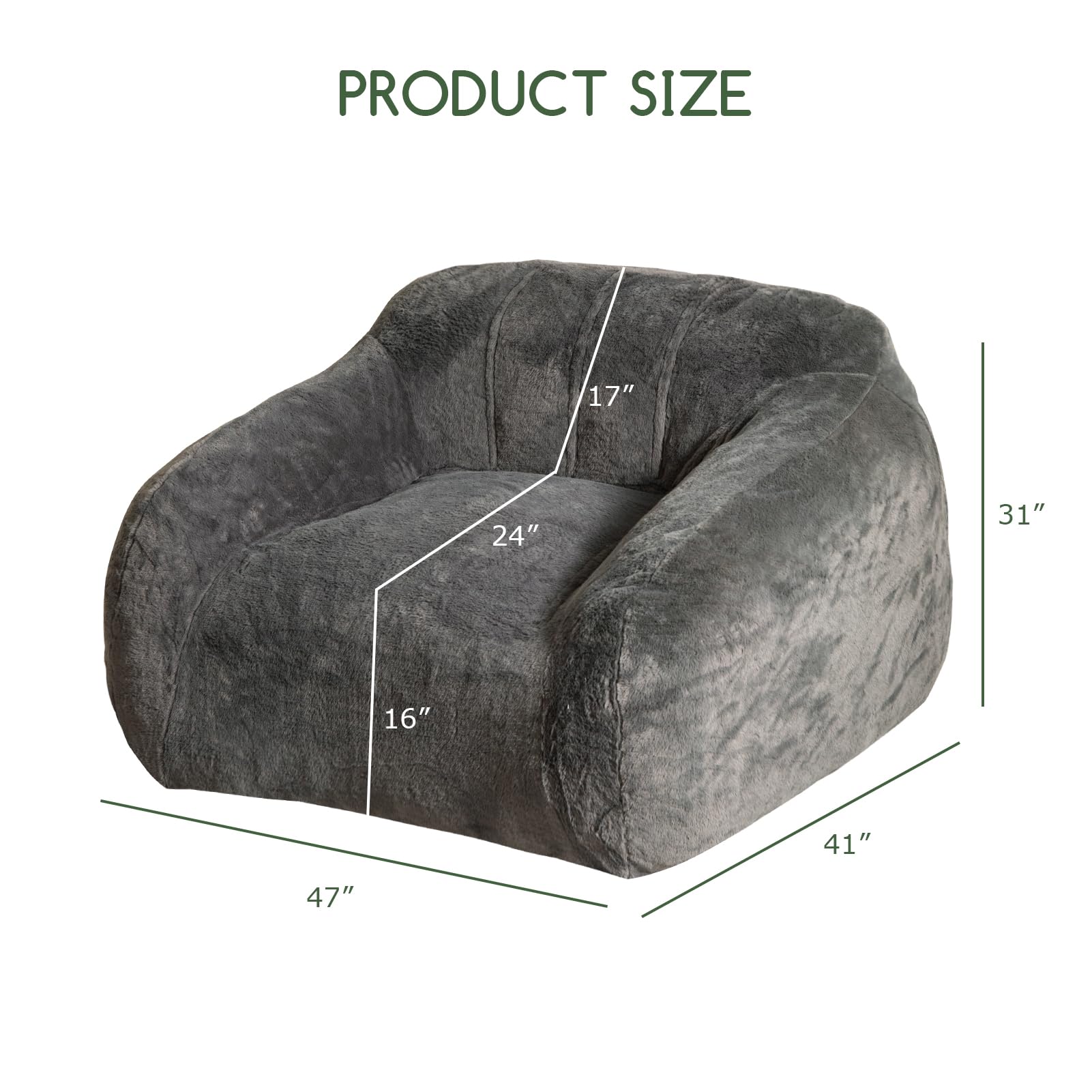 HIGOGOGO Oversized Bean Bag Chair for Adults - Extra Large Comfortable Sofa Chair for Bedroom & Living Room - Gaming & Reading Lazy Chair with Armrests - Dark Grey - Perfect for Relaxing, Movie Nights & Small Spaces