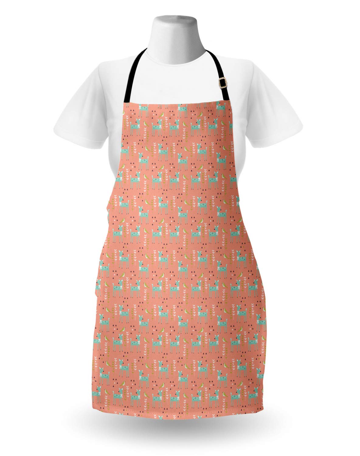 Ambesonne Cartoon Apron - Scandinavian Gazelle & Bird Design for Cooking & Gardening