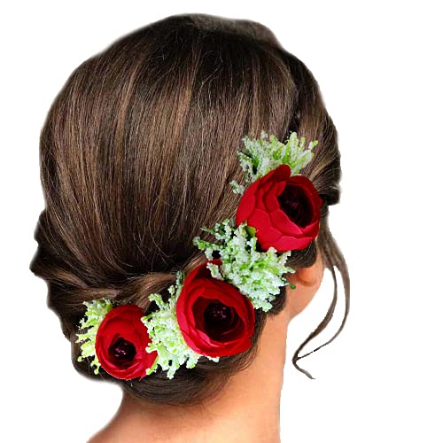 Artificial Rose & Lavender Flower Hair Vine - Bridal Wedding Hair Accessories, Hair Pins, Juda Pins for Women (Red) - Perfect for Weddings, Proms & Special Occasions