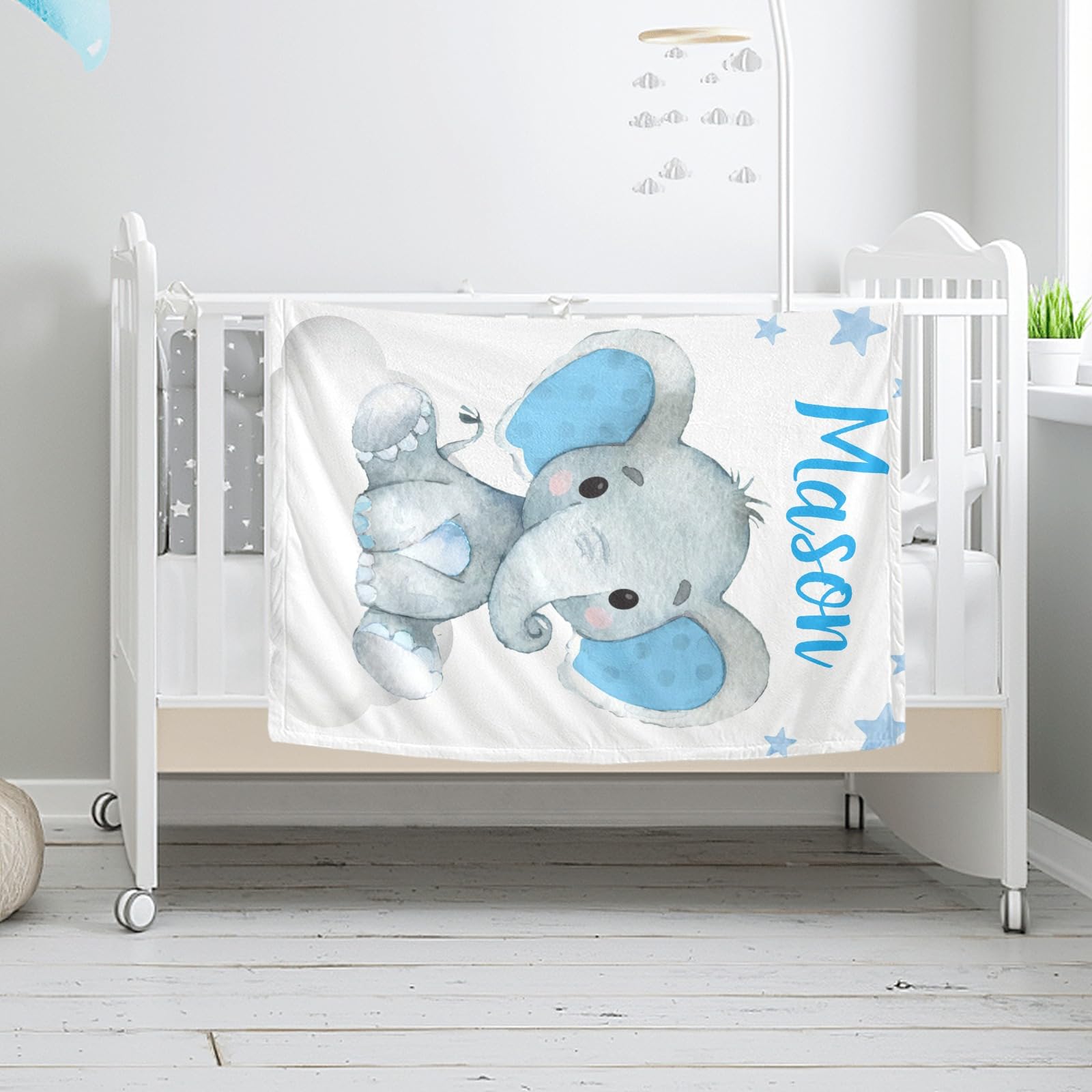 Custom Personalized Baby Blanket with Name - Super Soft Elephant Design for Newborns | Perfect Baby Shower Gift for Boys & Girls | Nursery Decor Essentials | Ideal for Cuddling, Swaddling & Photo Props